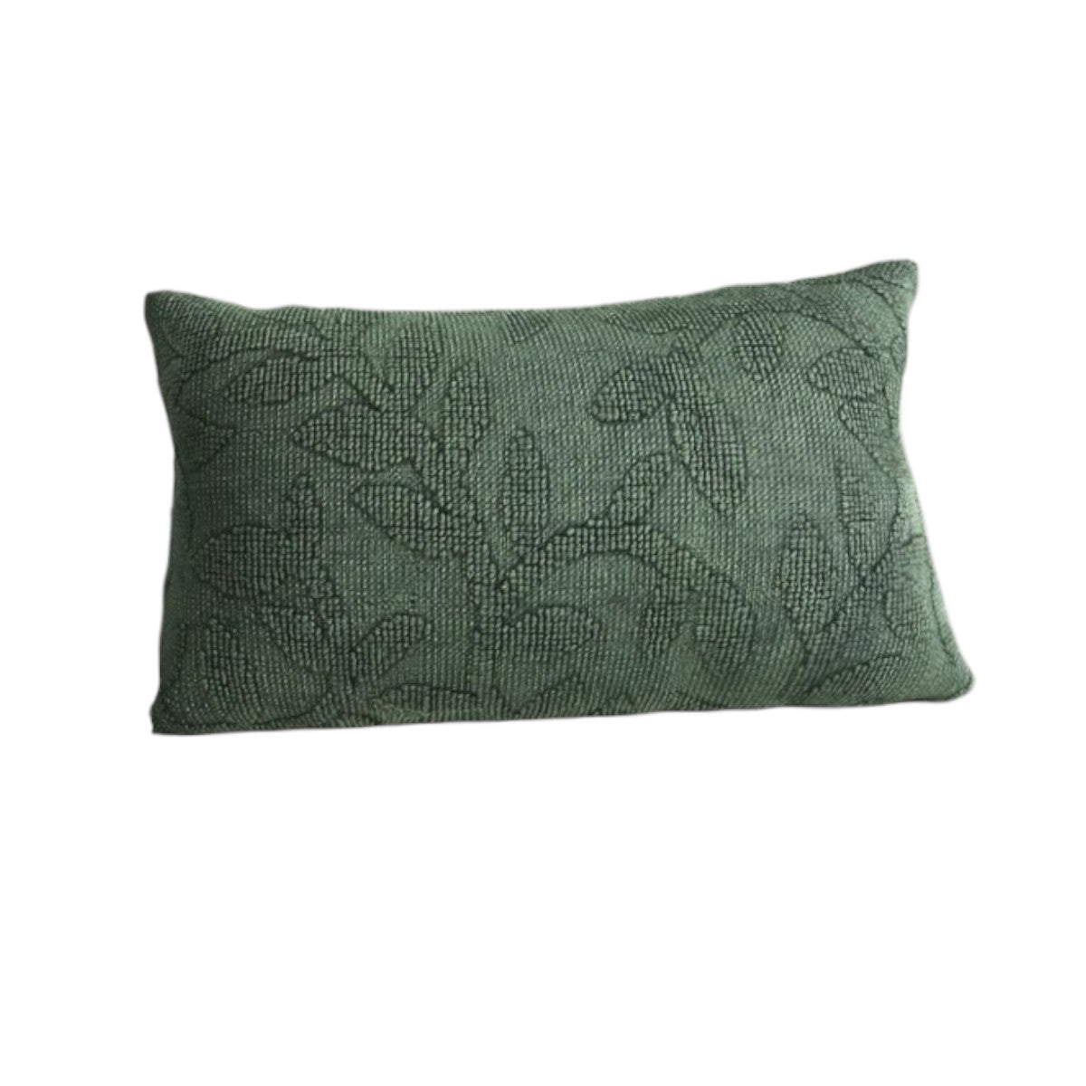 14" X 26" Green Cotton Lumbar Throw Pillow With Texture