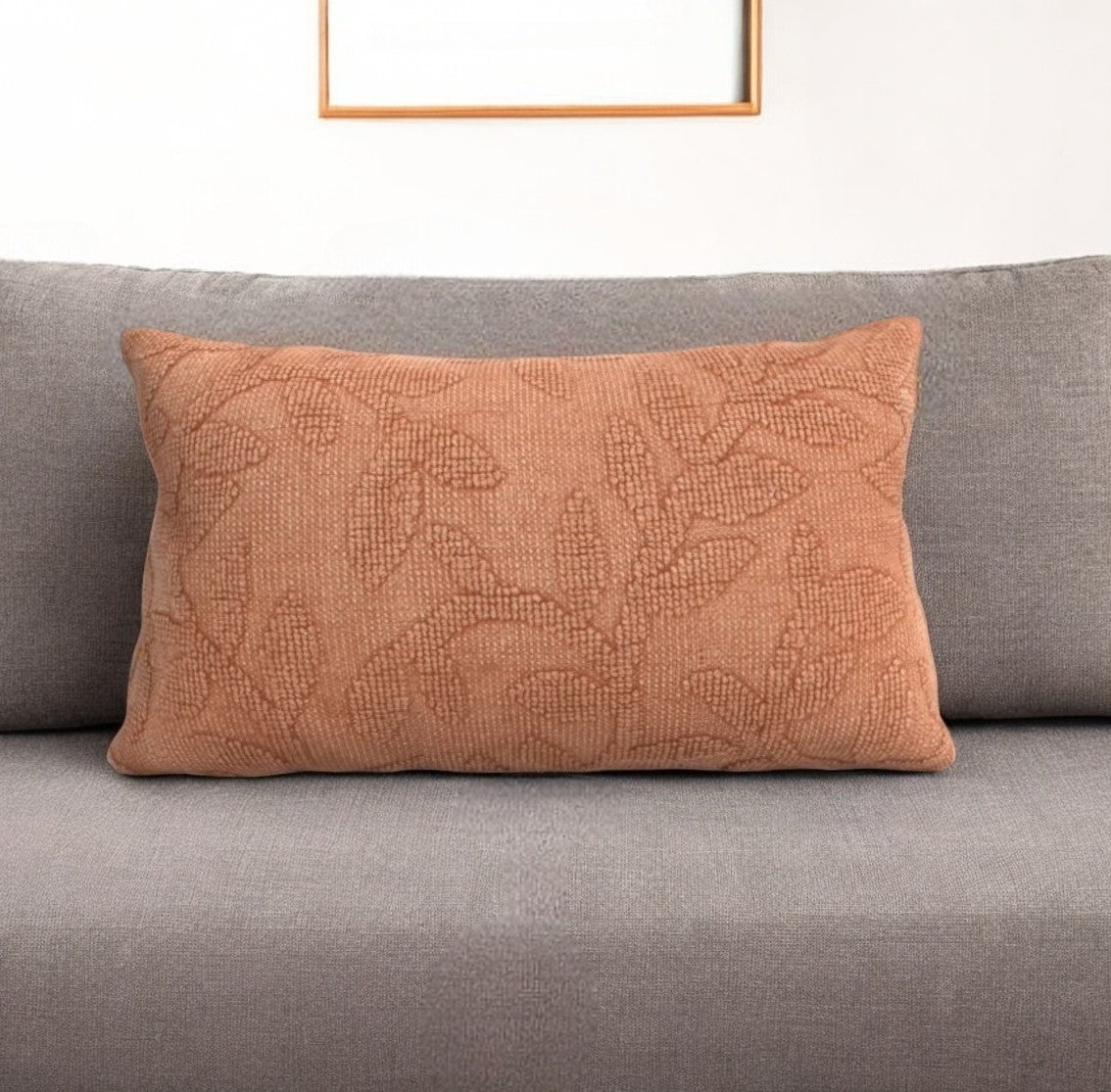 14" X 26" Terra Cotta Cotton Lumbar Throw Pillow With Texture