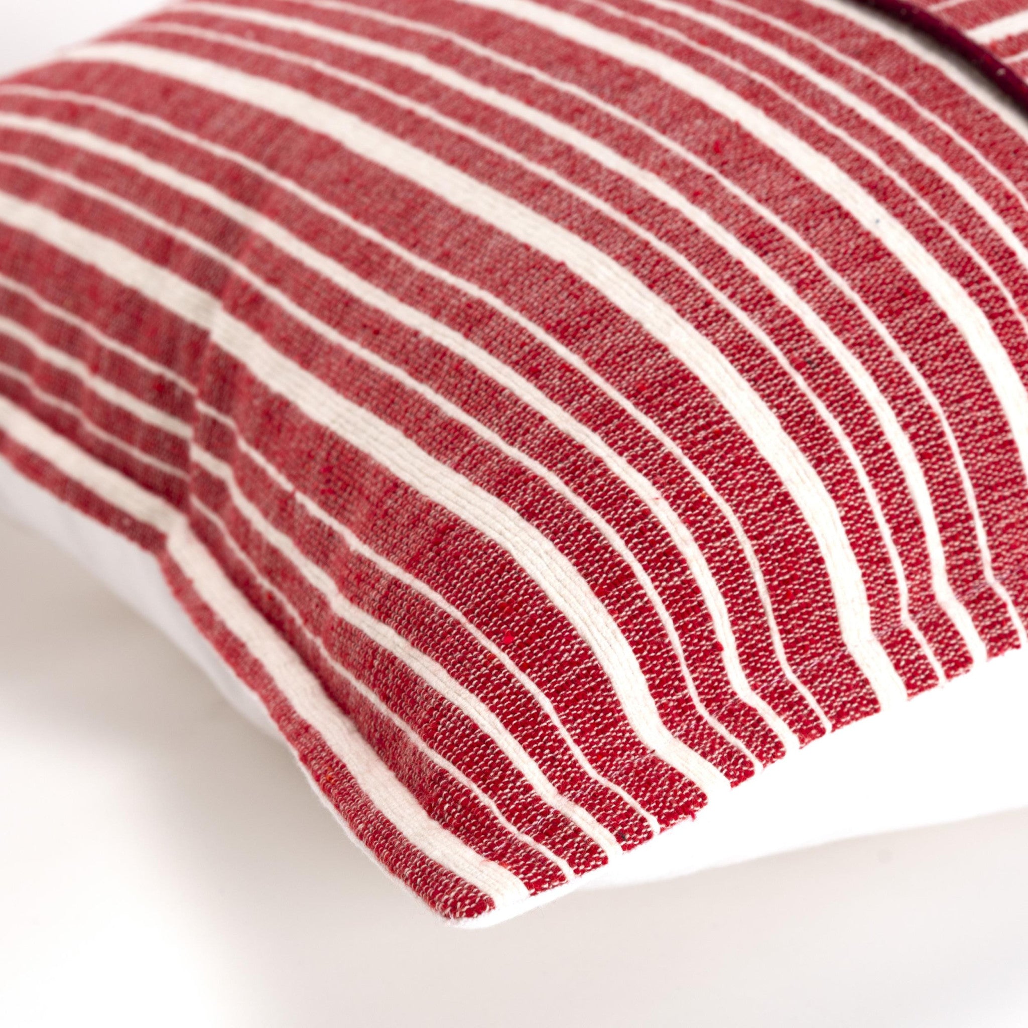 20" Red and Ivory Striped Cotton Throw Pillow