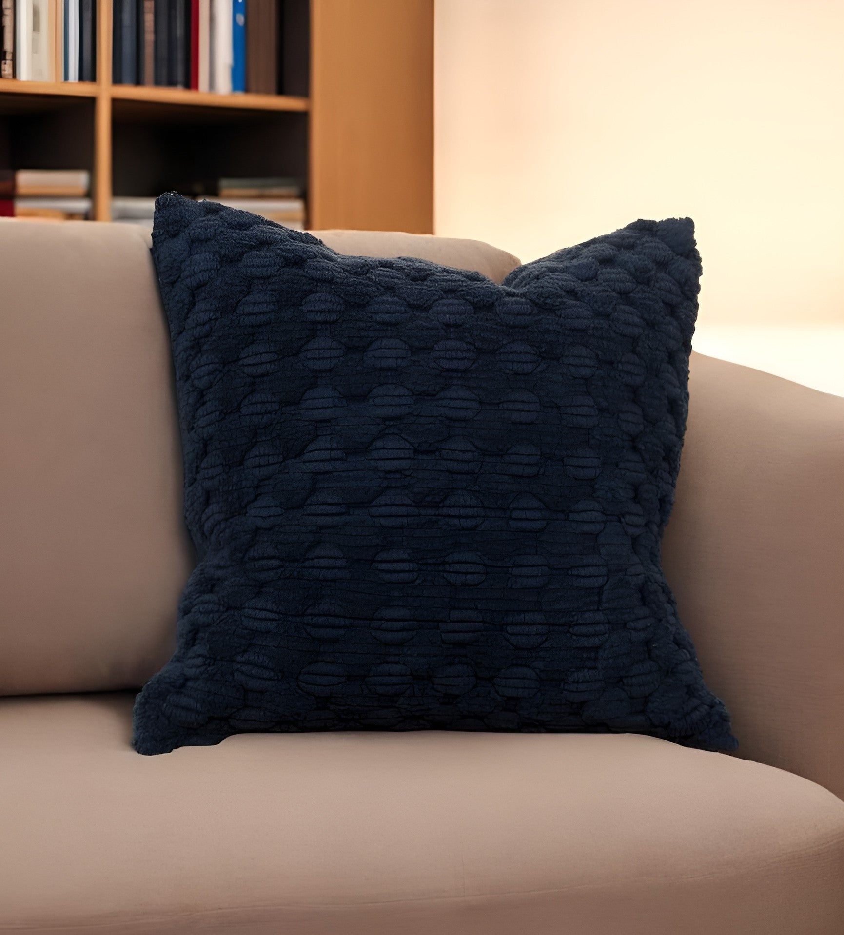 20" Blue Cotton Throw Pillow With Texture