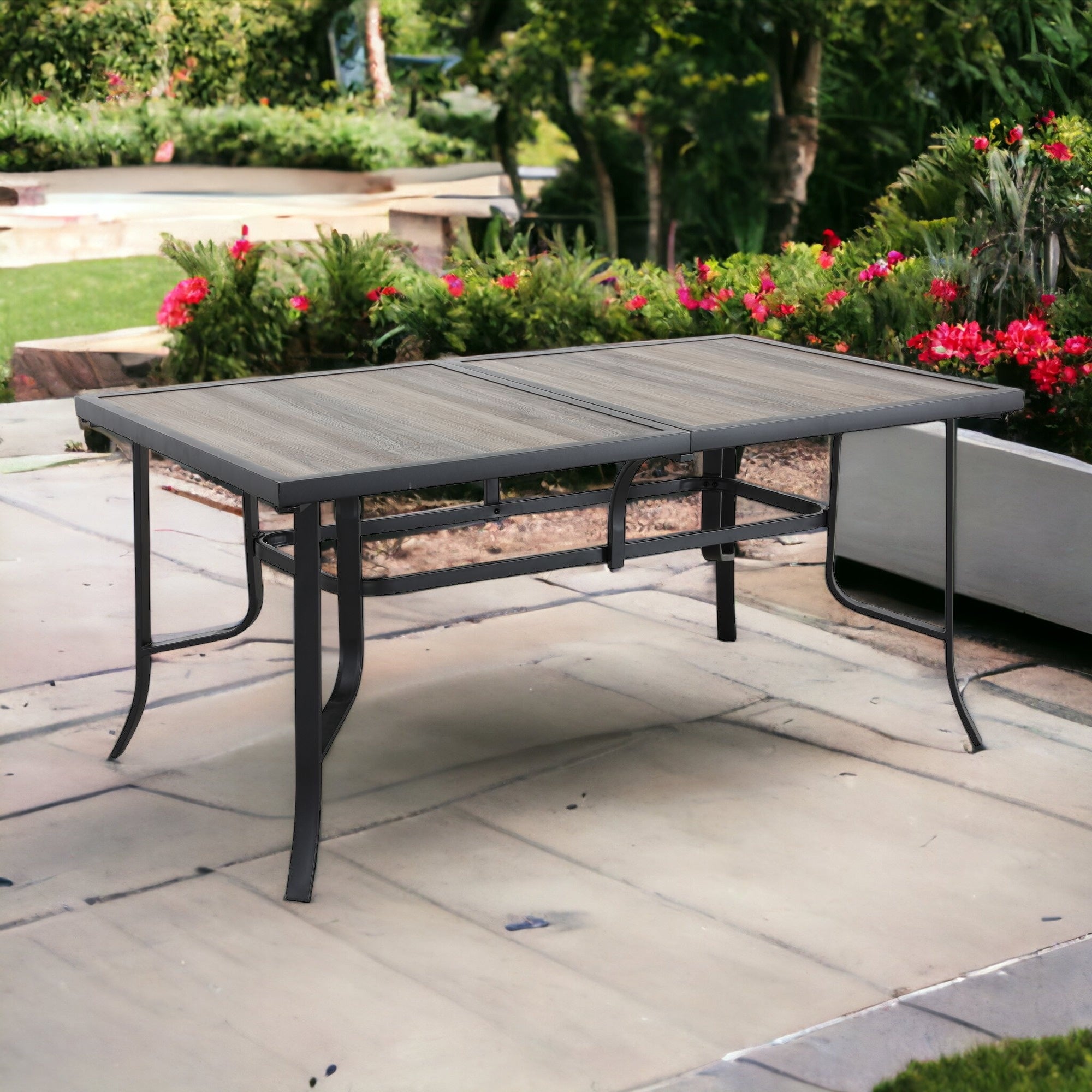 63" Brown and Black Metal Outdoor Dining Table