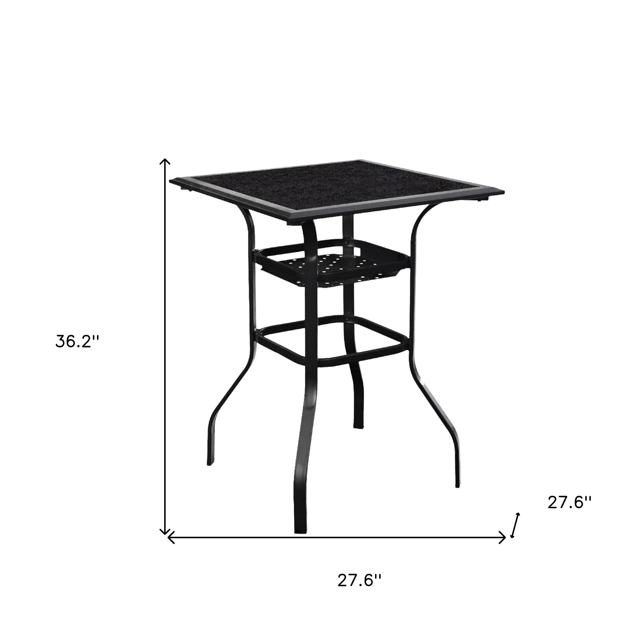 28" Black Square Glass Outdoor Bistro Table