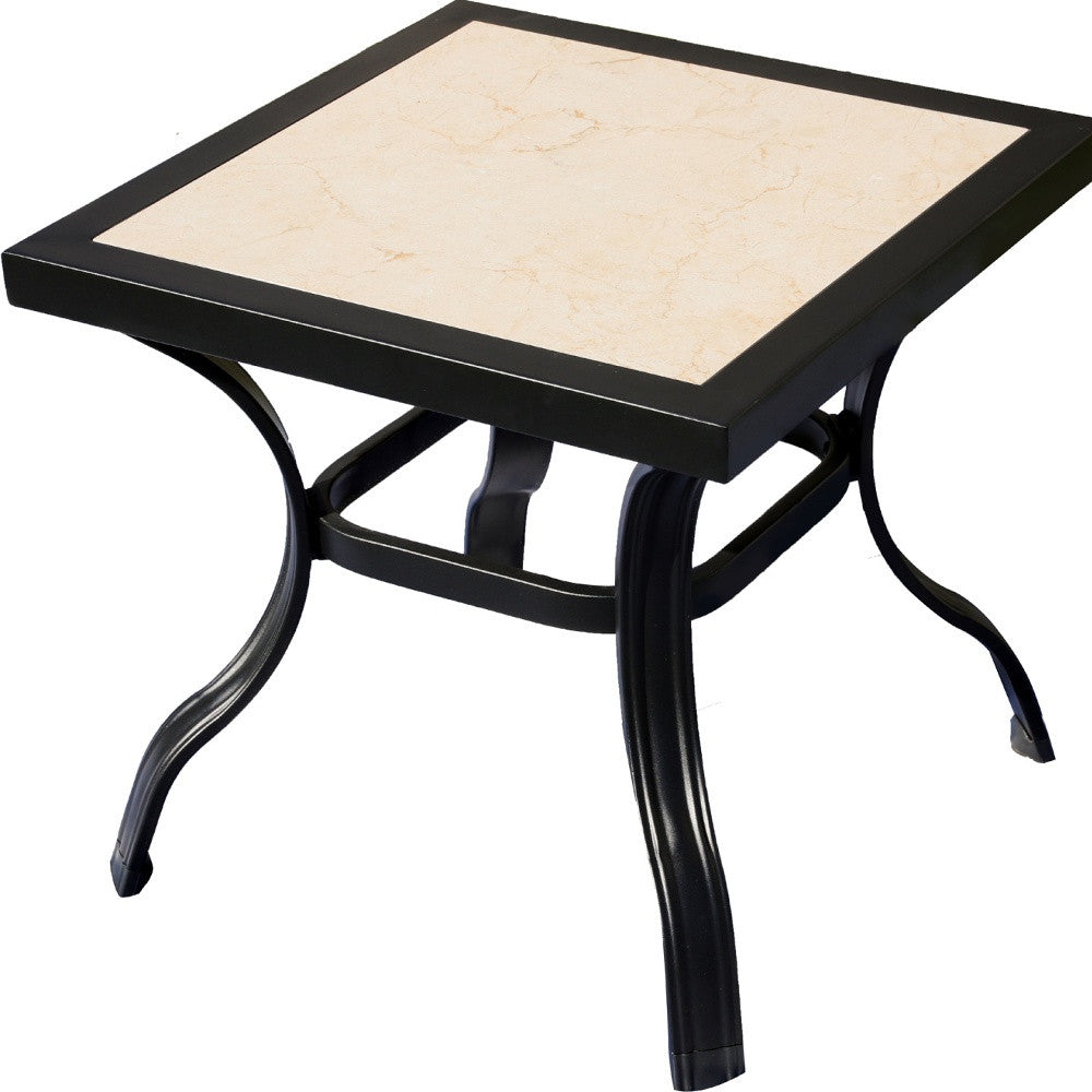 21" Beige and Ivory Square Ceramic Outdoor Side Table