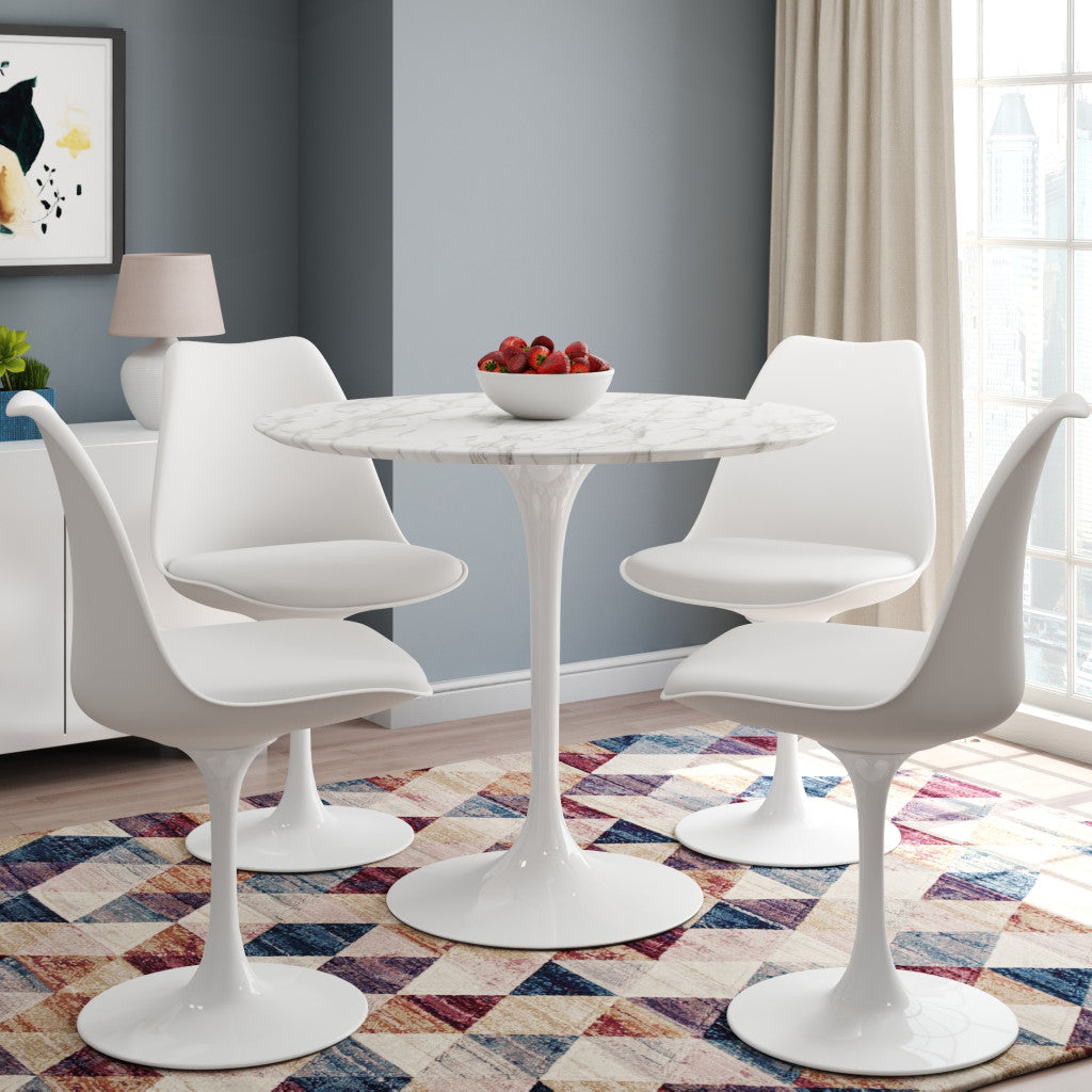 White Heavy Duty Plastic Dining Side Chair With Faux Leather Cushion