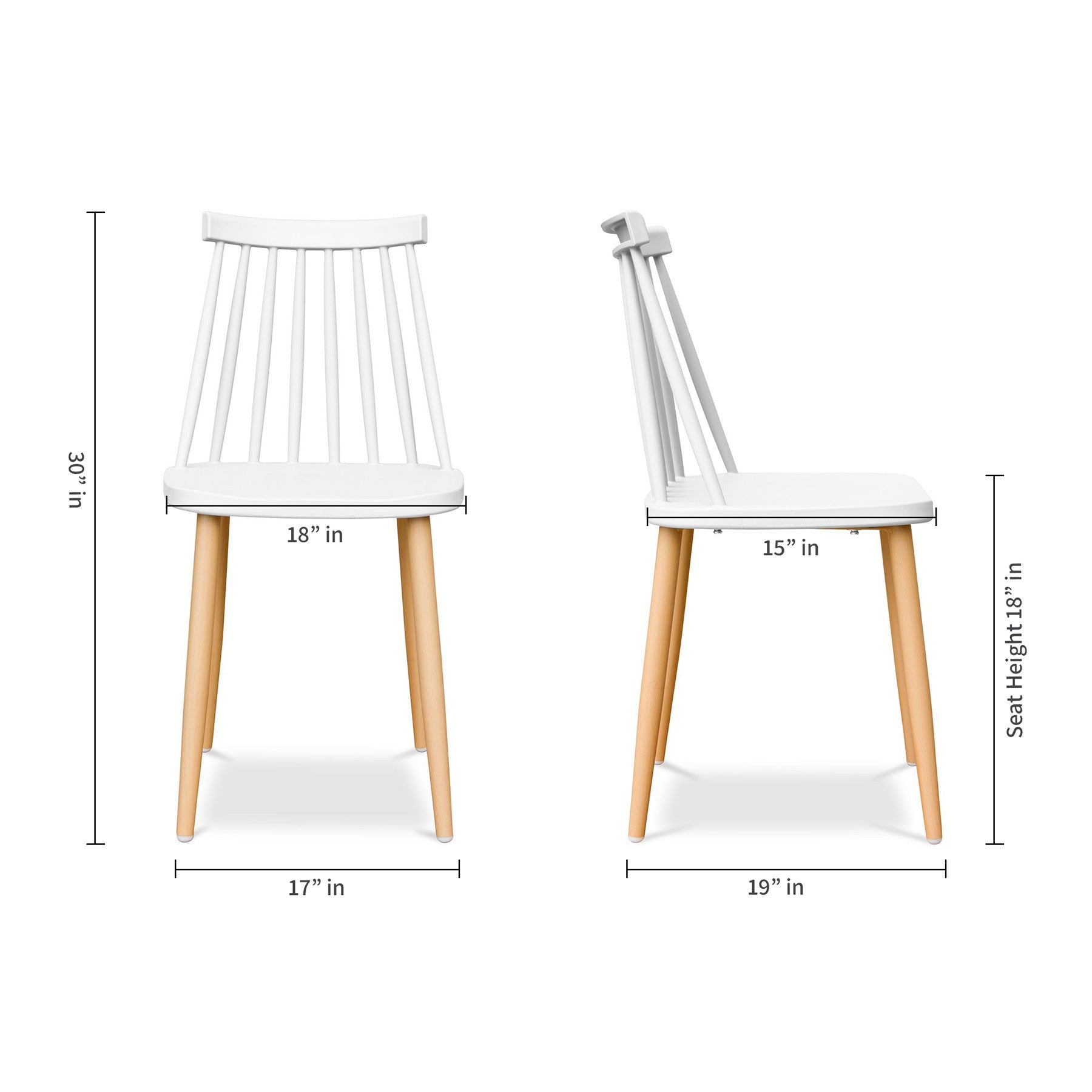 White And Natural Heavy Duty Plastic and Steel Windsor Back Dining Side Chair