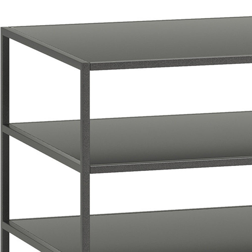 48" Gray Steel Coffee Table With Two Shelves