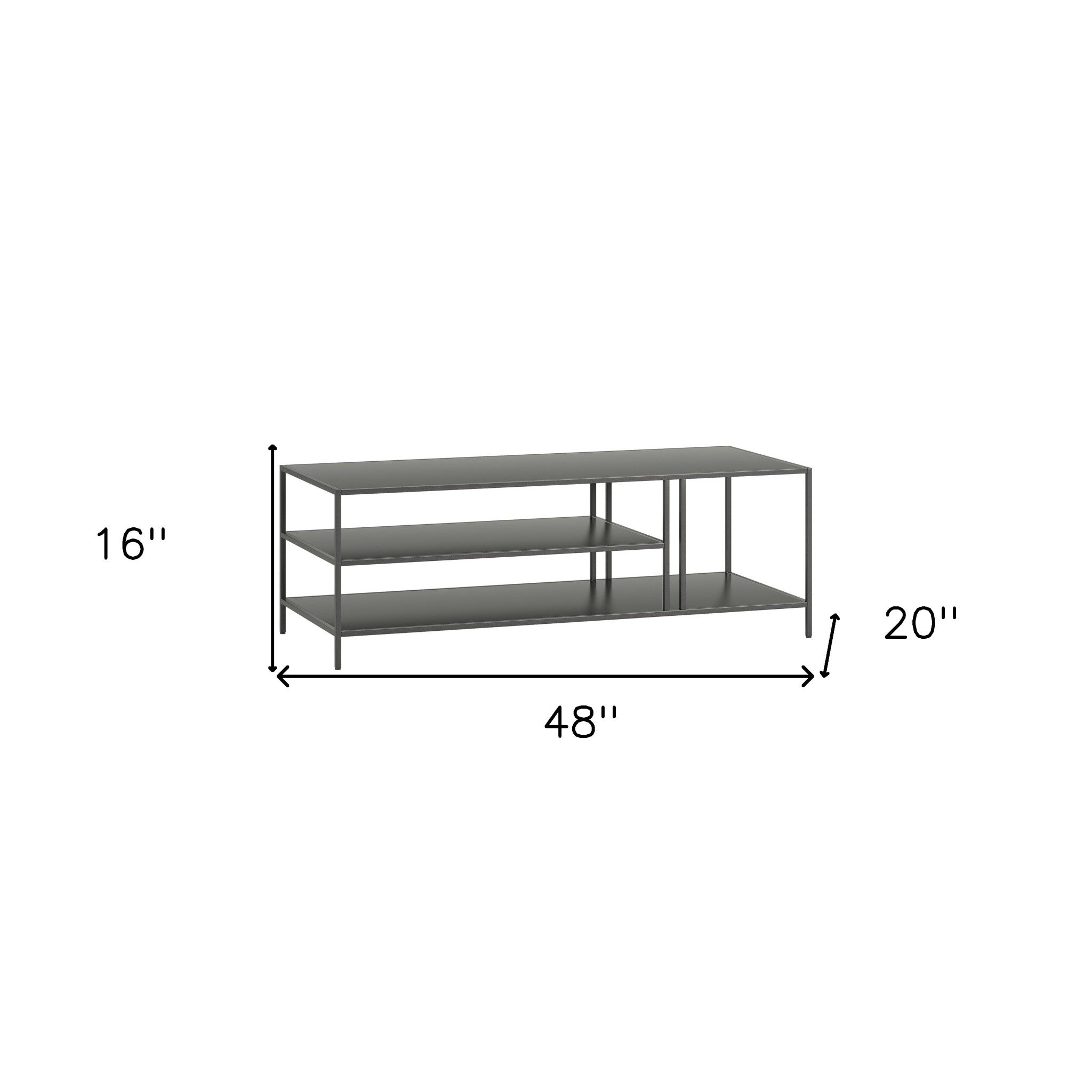 48" Gray Steel Coffee Table With Two Shelves