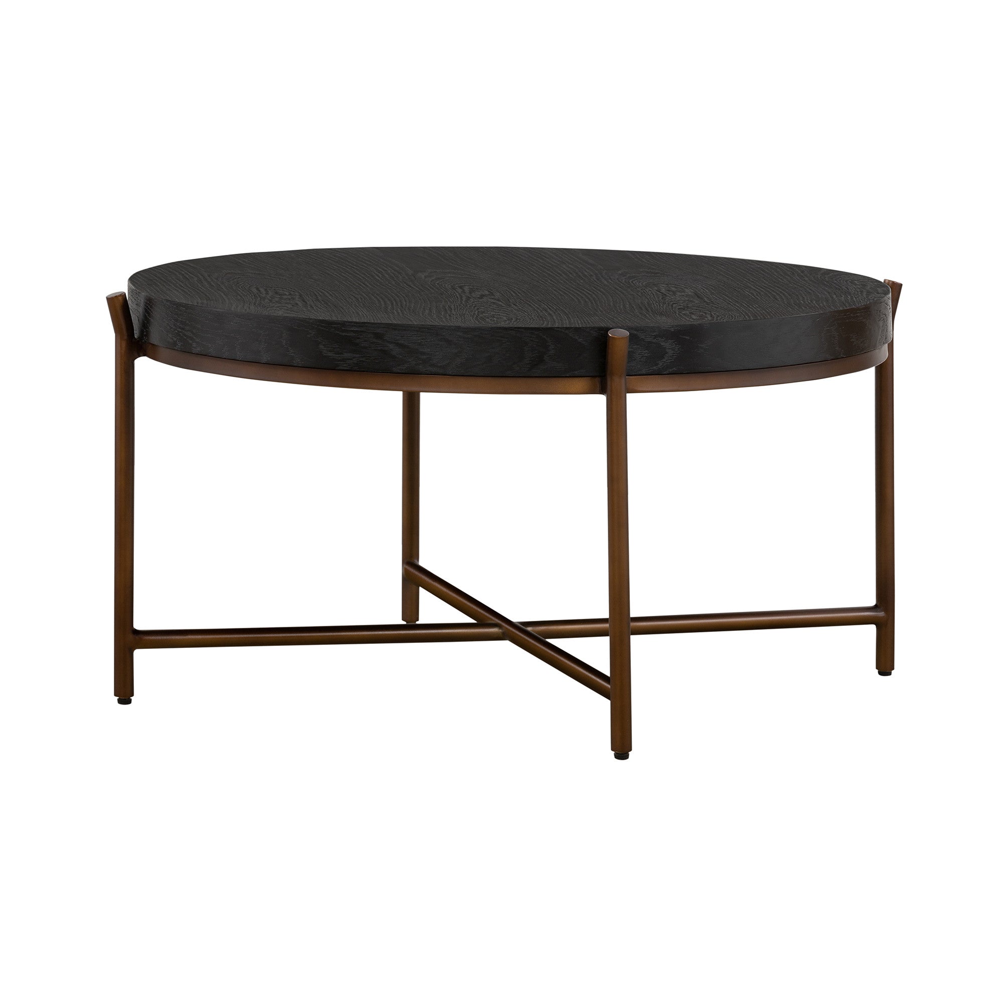 32" Black And Brown Solid Wood And Metal Round Coffee Table