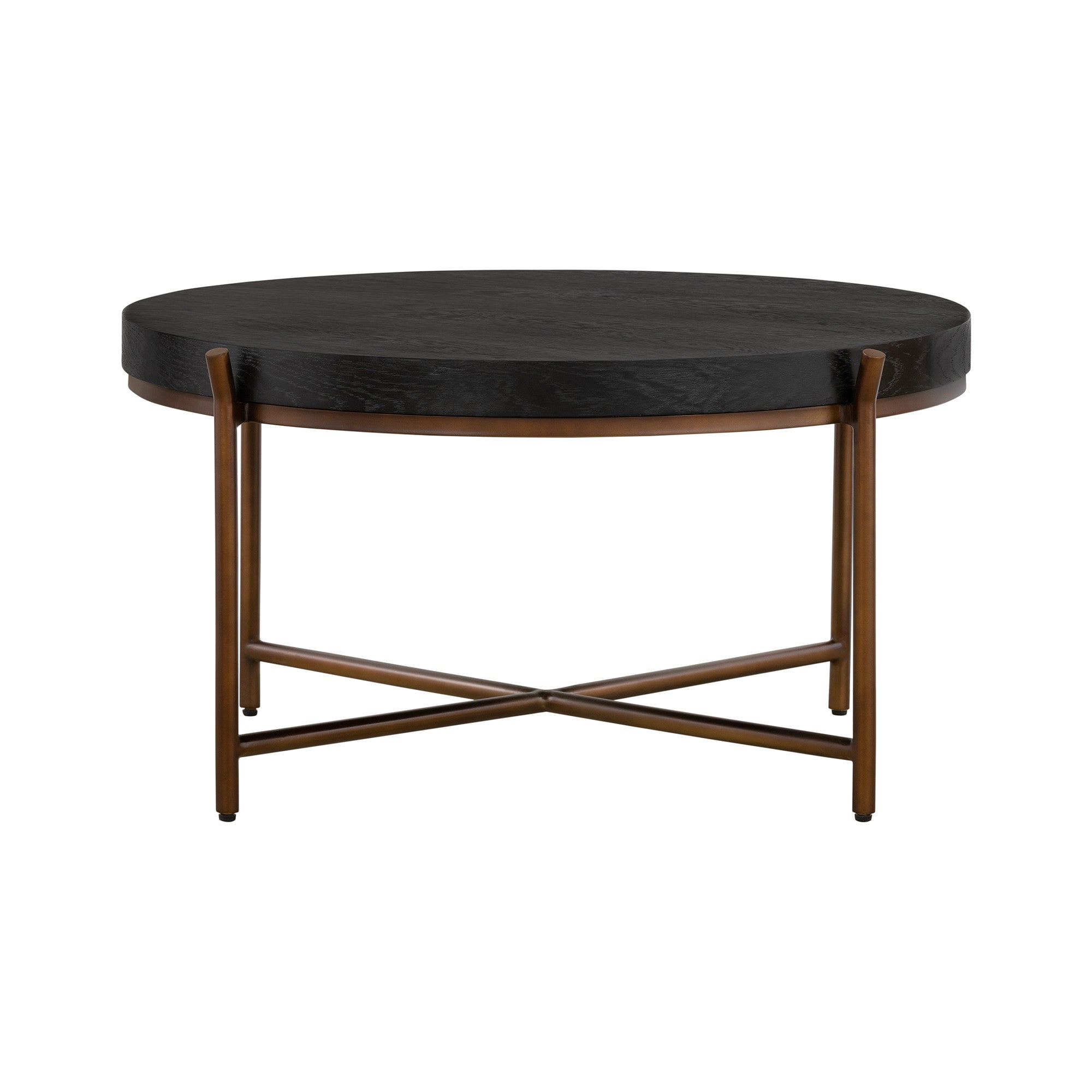 32" Black And Brown Solid Wood And Metal Round Coffee Table