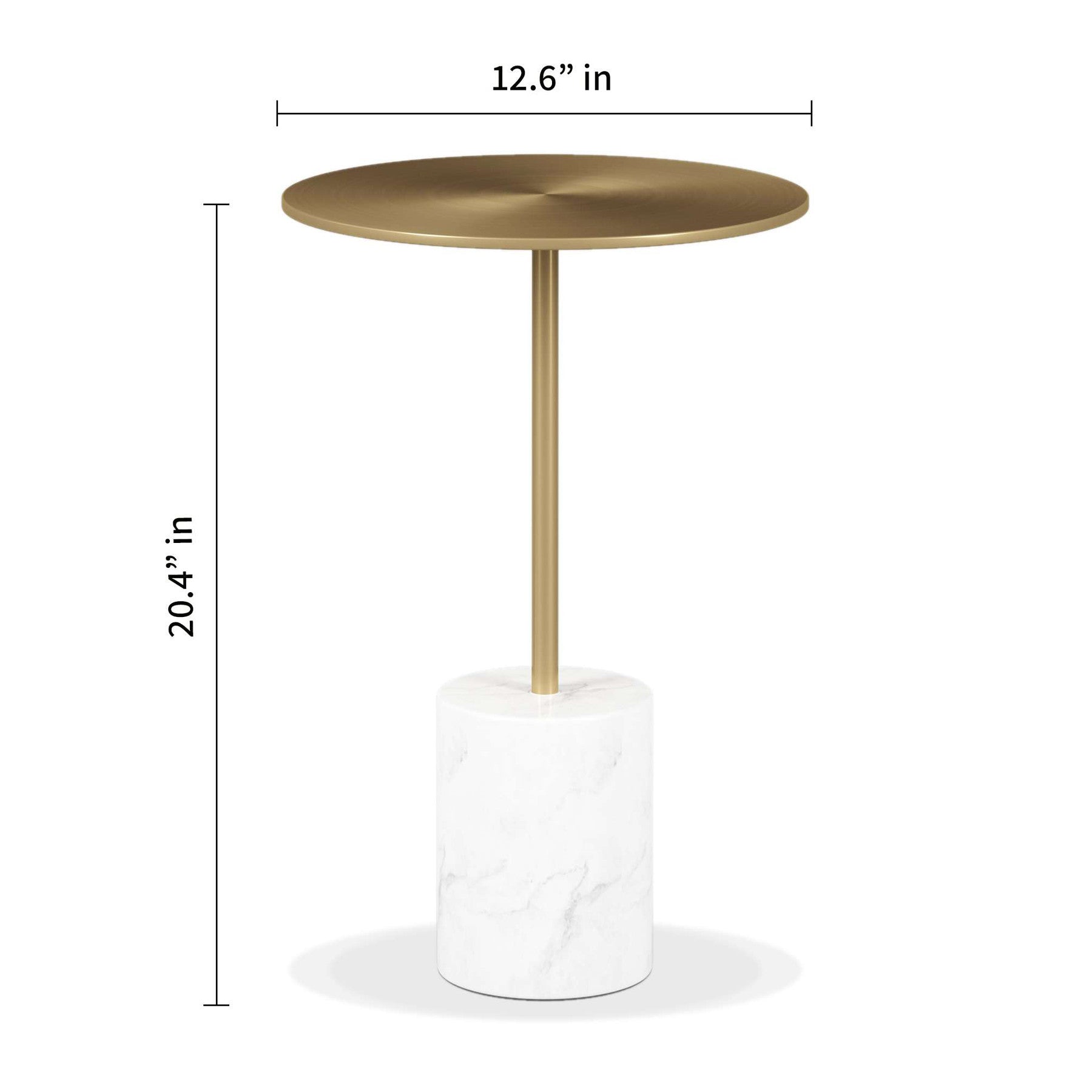 20" White And Gold Steel And Marble Round End Table