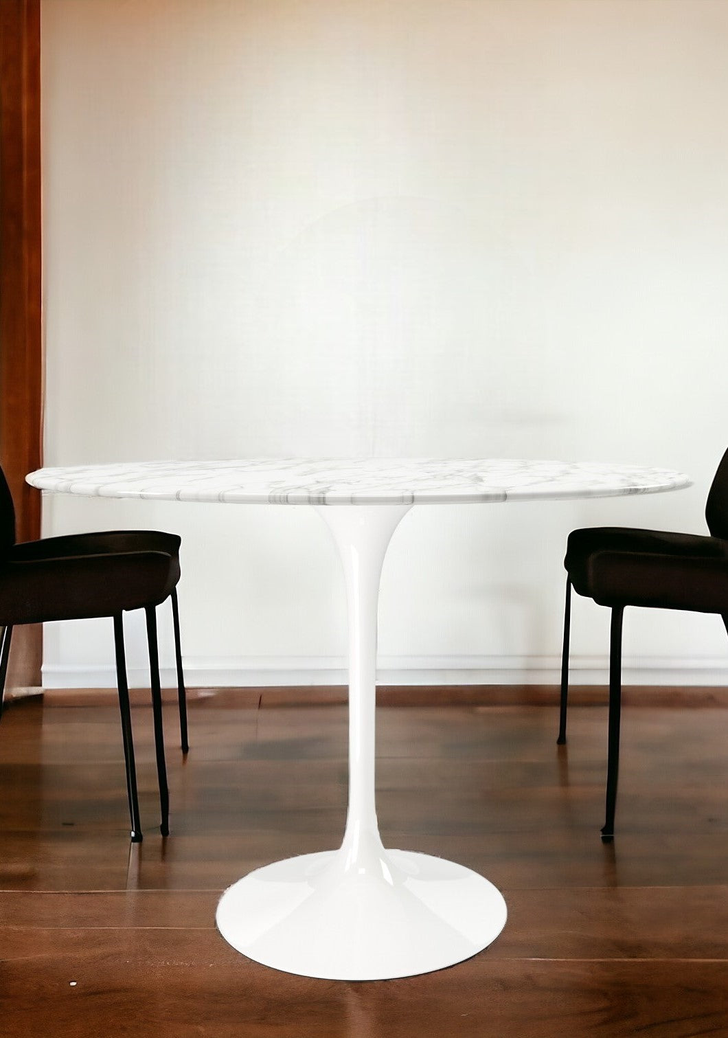 40" White Marble And Metal Dining Table