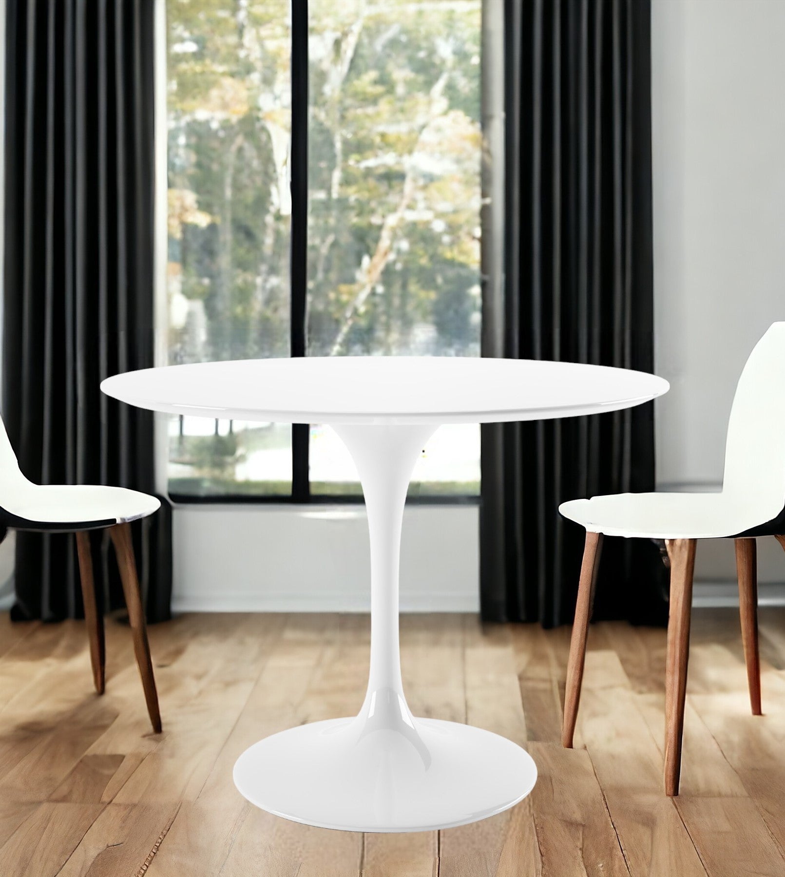 42" White Fiberglass And Metal Dining Table