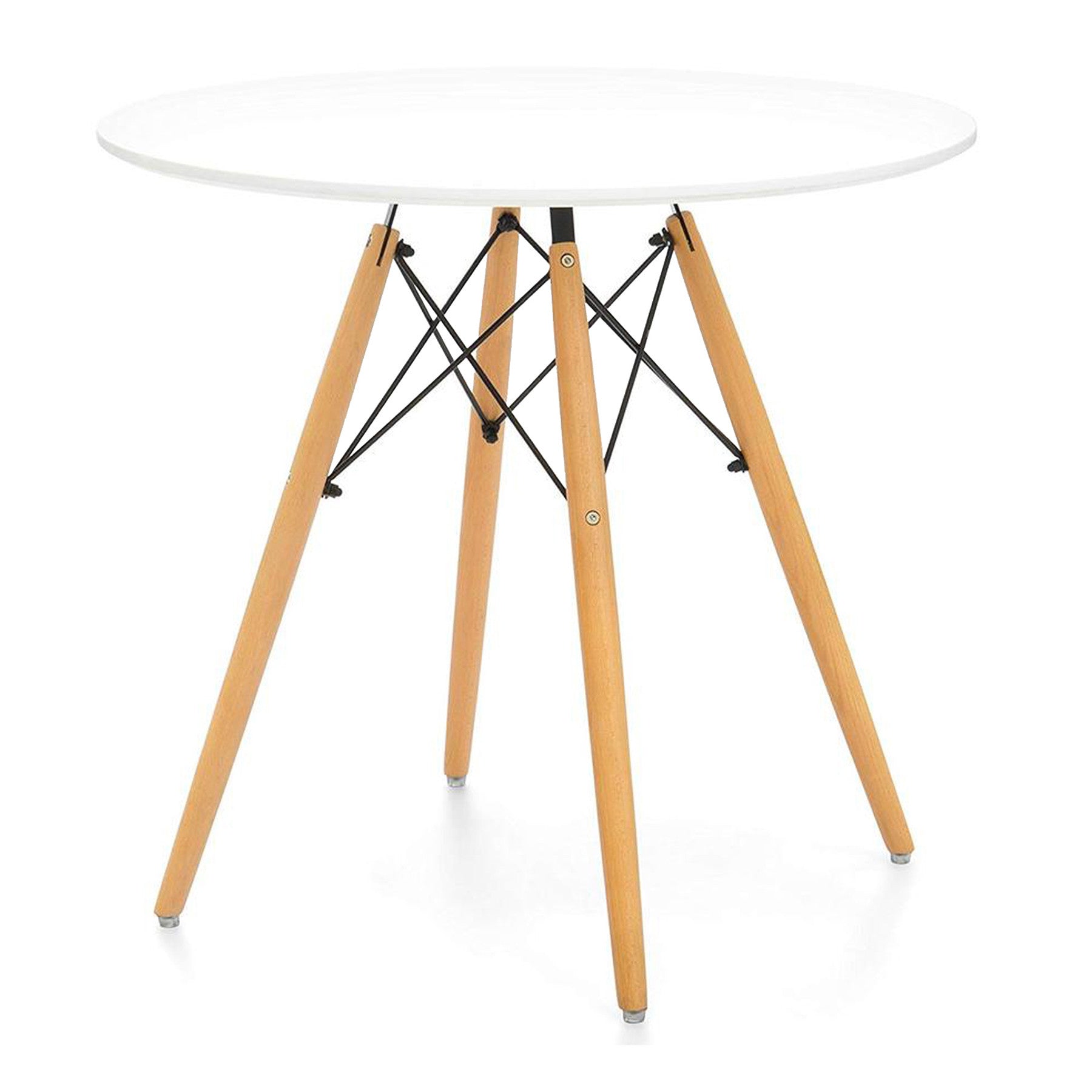 30" White And Natural Rounded Fiberglass And Solid Wood Dining Table