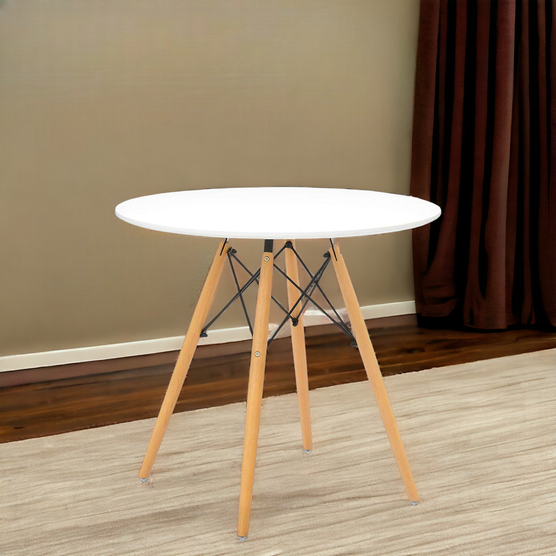 30" White And Natural Manufactured Wood And Solid Wood Dining Table