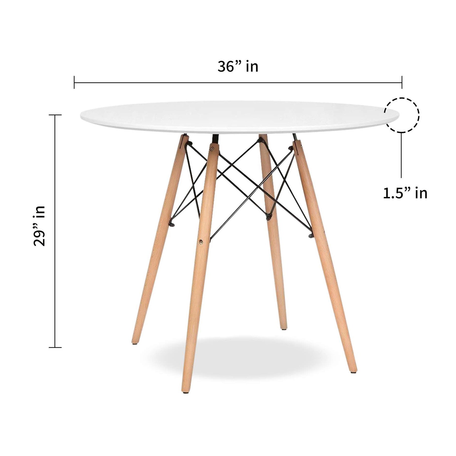 36" White And Natural Solid Wood Dining Table