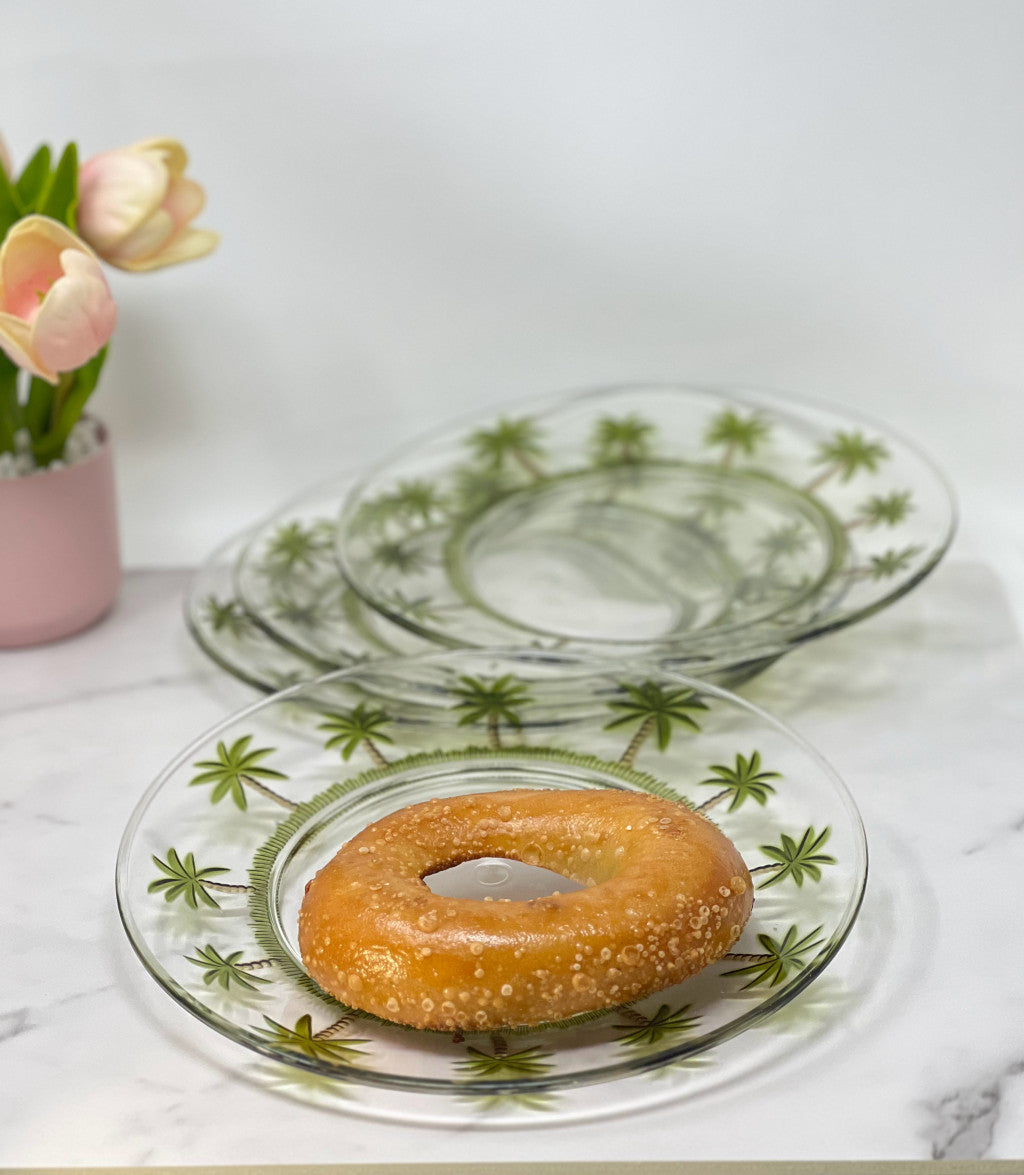 Clear and Green Four Piece Palm Tree Acrylic Service For Four Dinner Plate Set