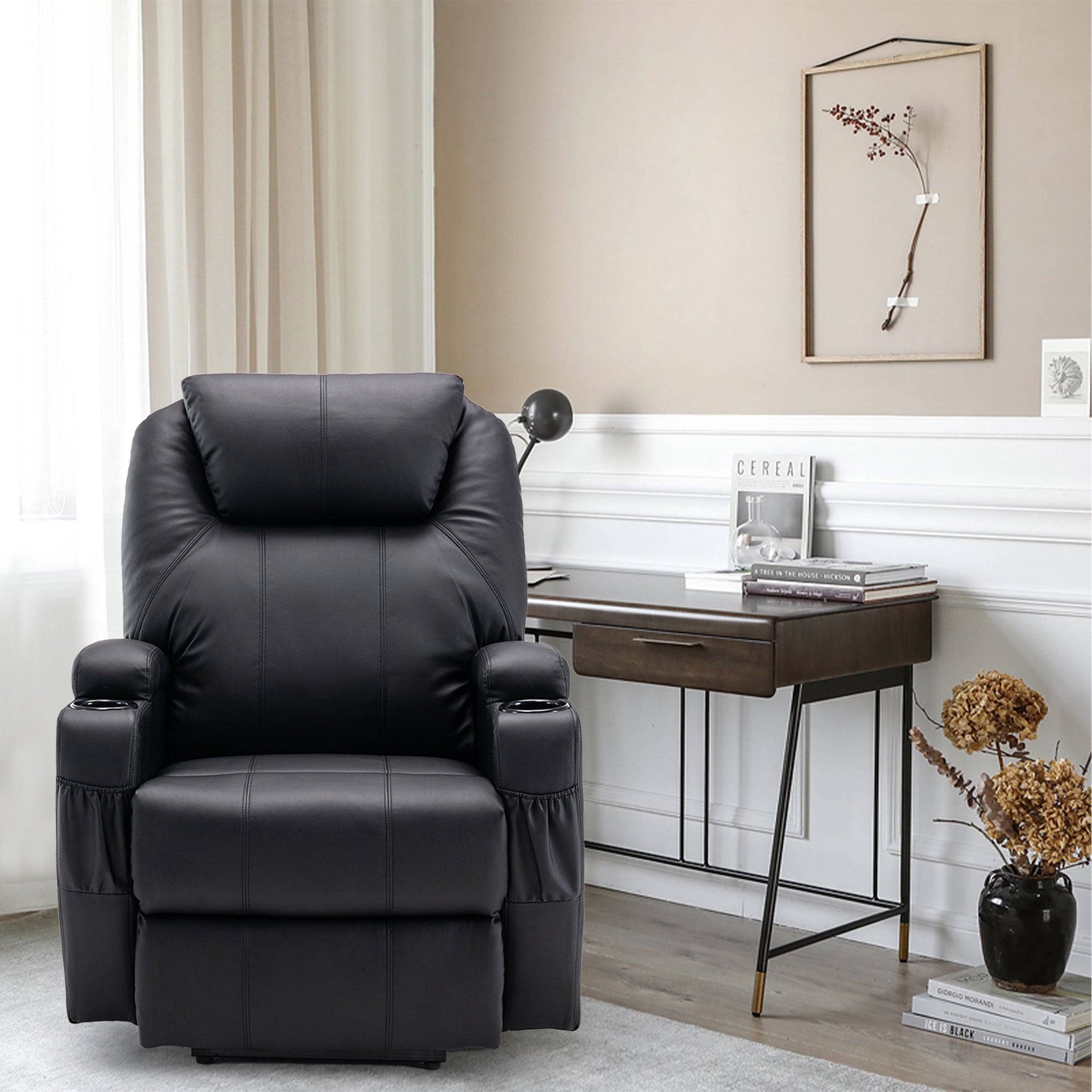 33" Black Power Heated Massage Lift Assist Recliner