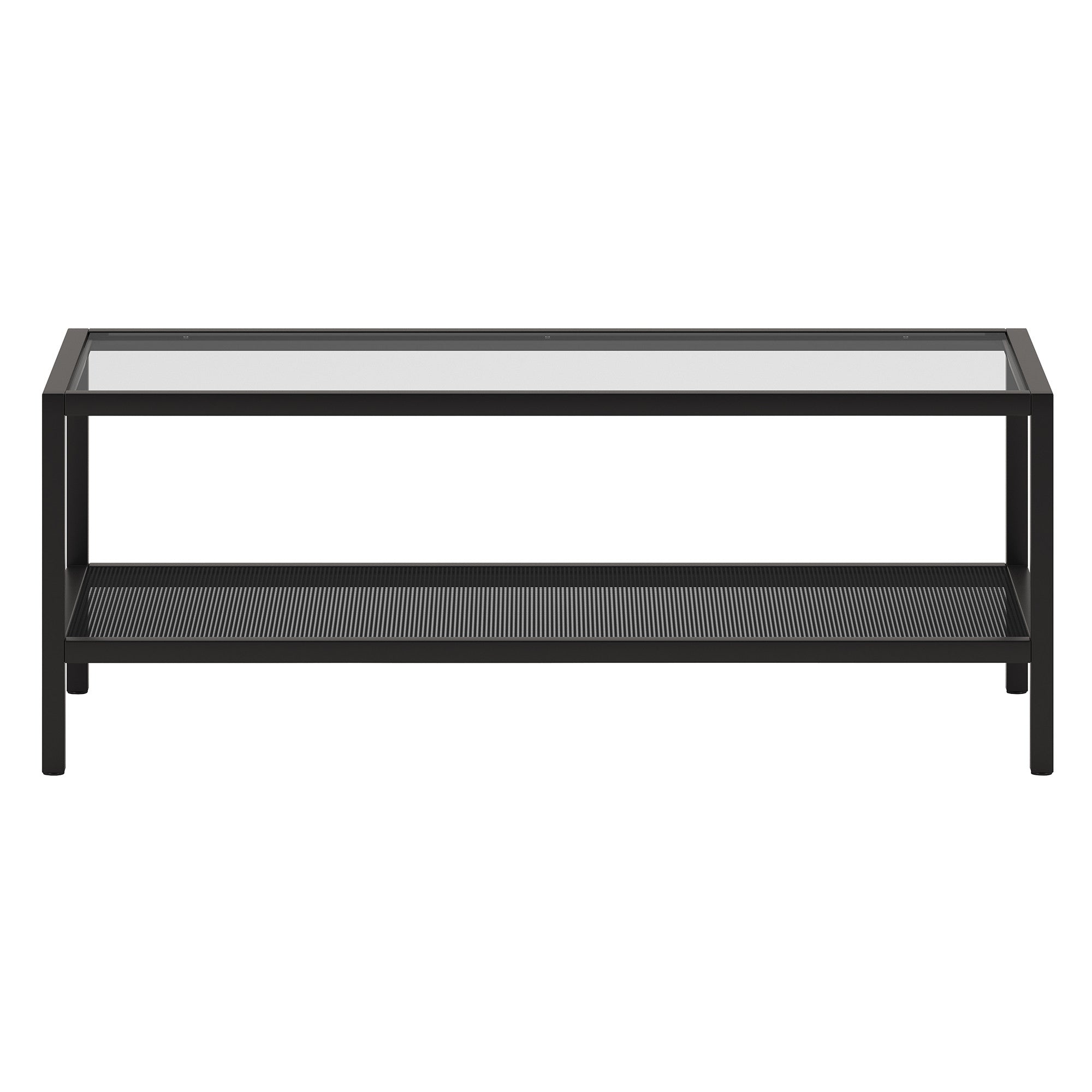 45" Black Glass And Steel Coffee Table With Shelf