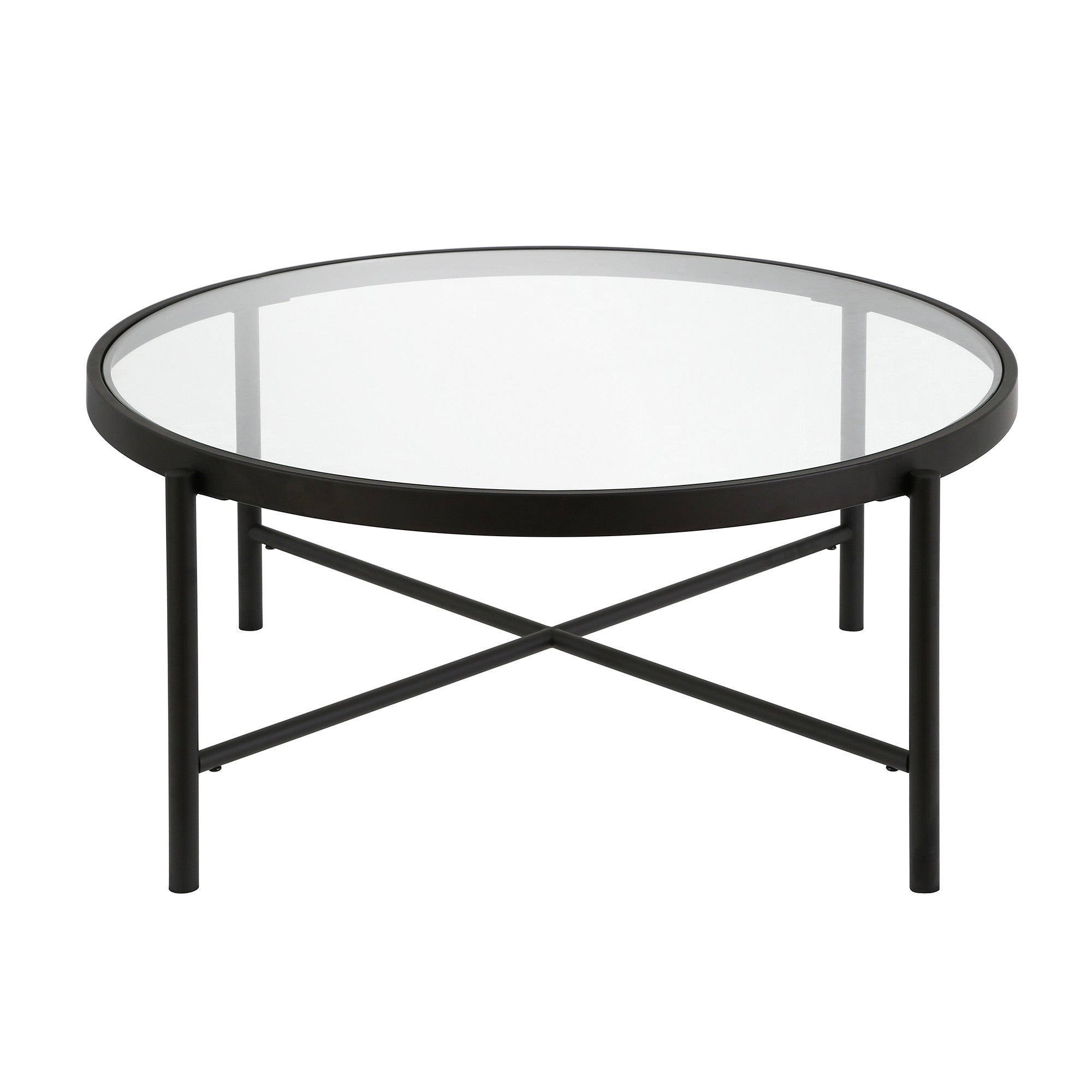 36" Black Glass And Steel Round Coffee Table