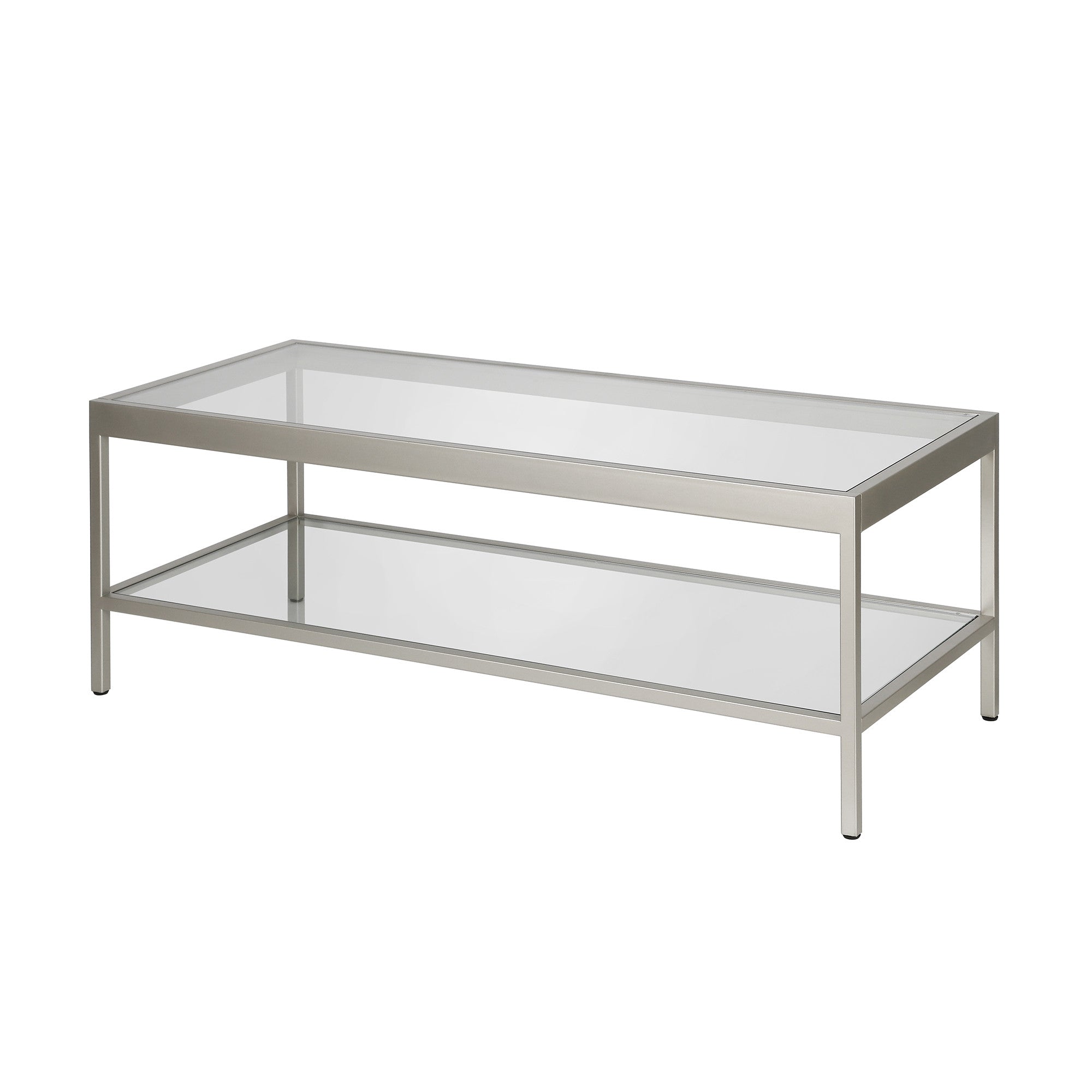 45" Silver Glass And Steel Coffee Table With Shelf