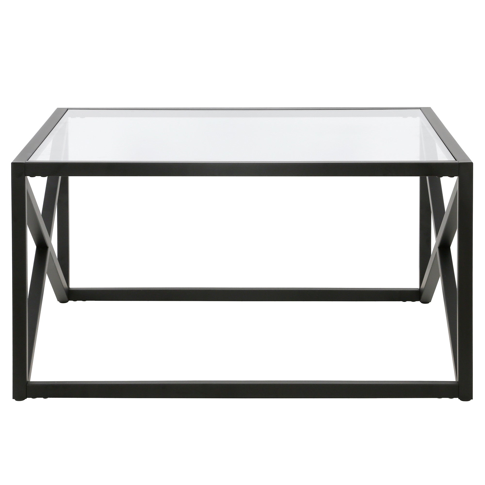 32" Black Glass And Steel Square Coffee Table