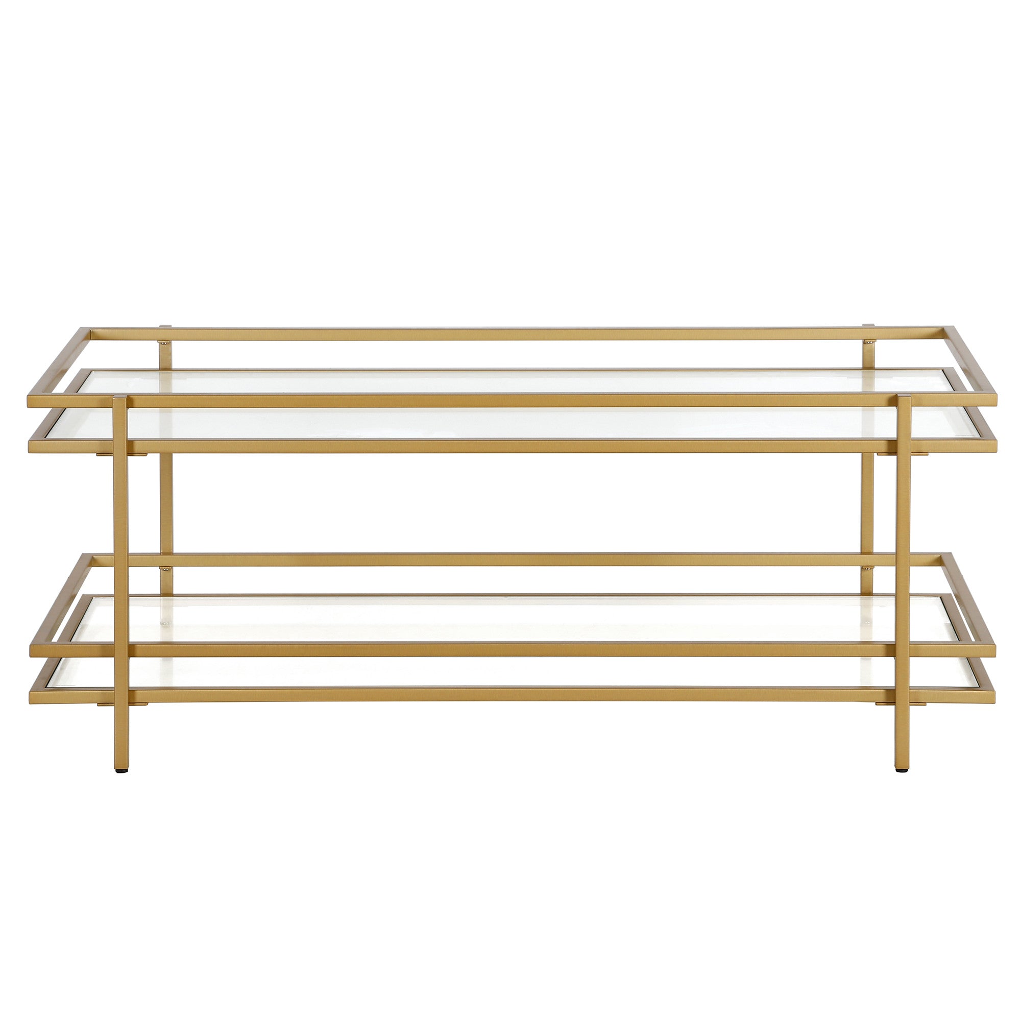 45" Gold Glass And Steel Coffee Table With Shelf