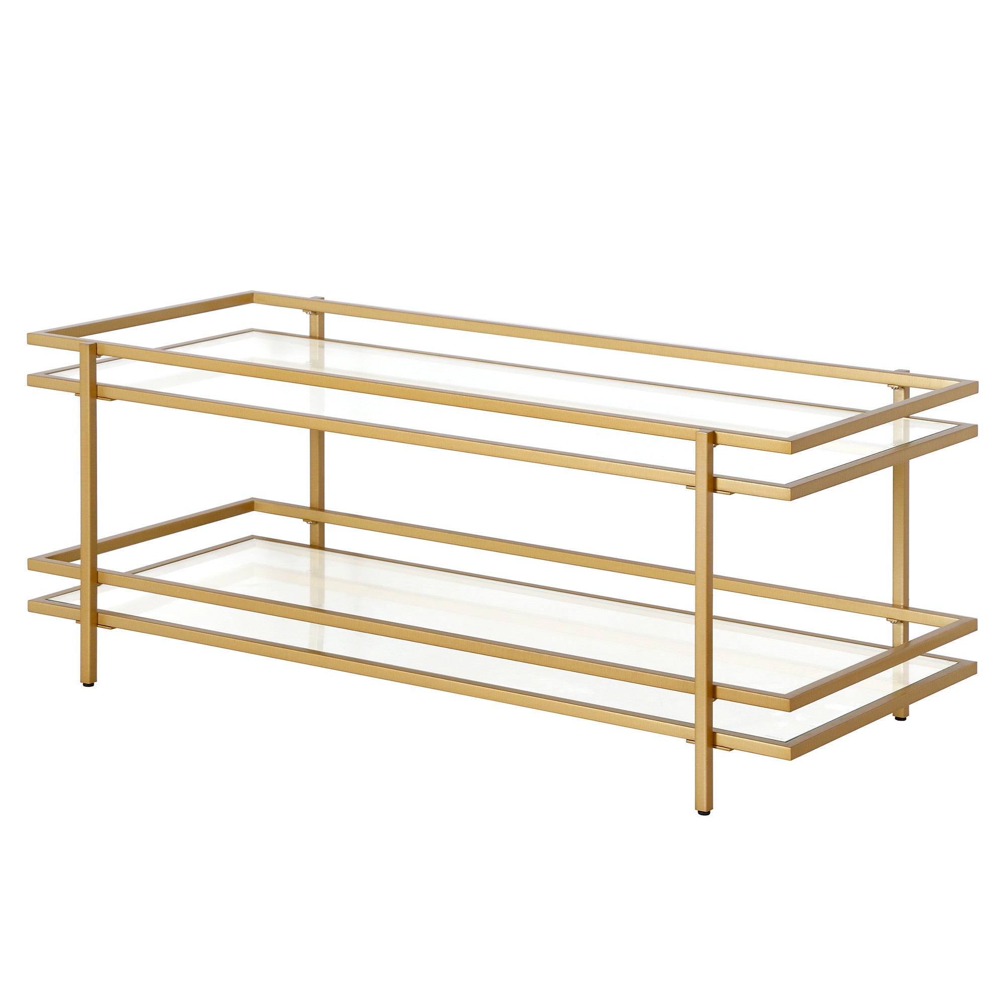 45" Gold Glass And Steel Coffee Table With Shelf