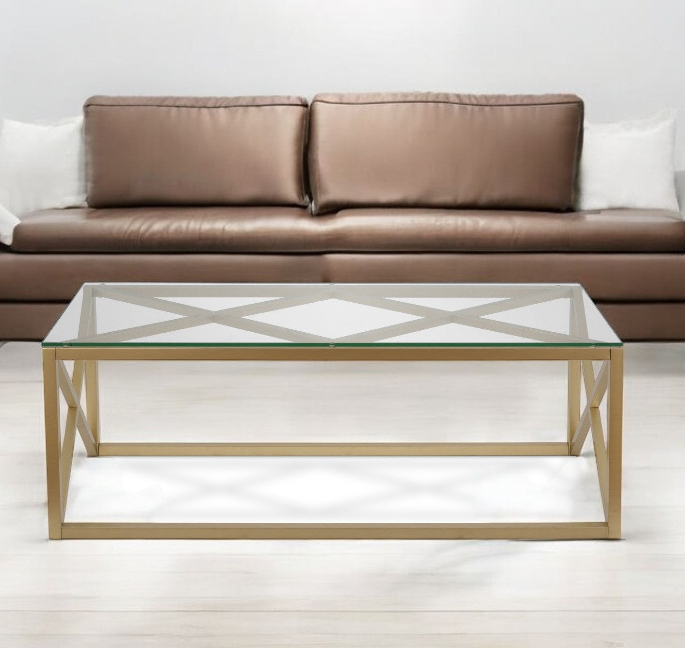 46" Gold Glass And Steel Coffee Table