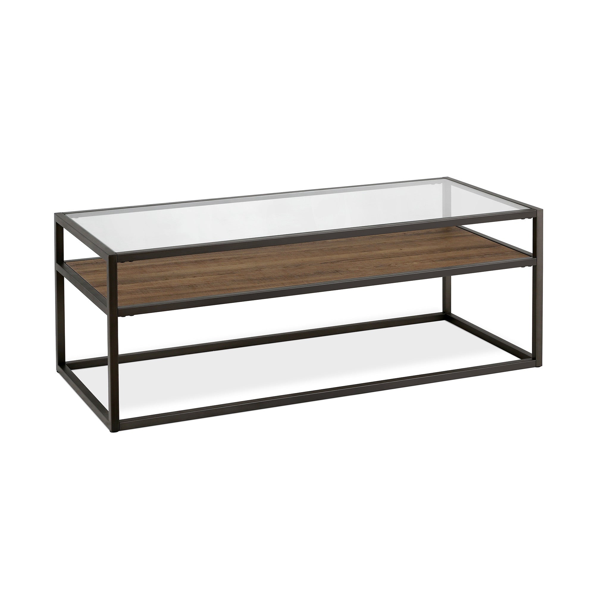 46" Black and Clear Glass And Steel Coffee Table With Shelf