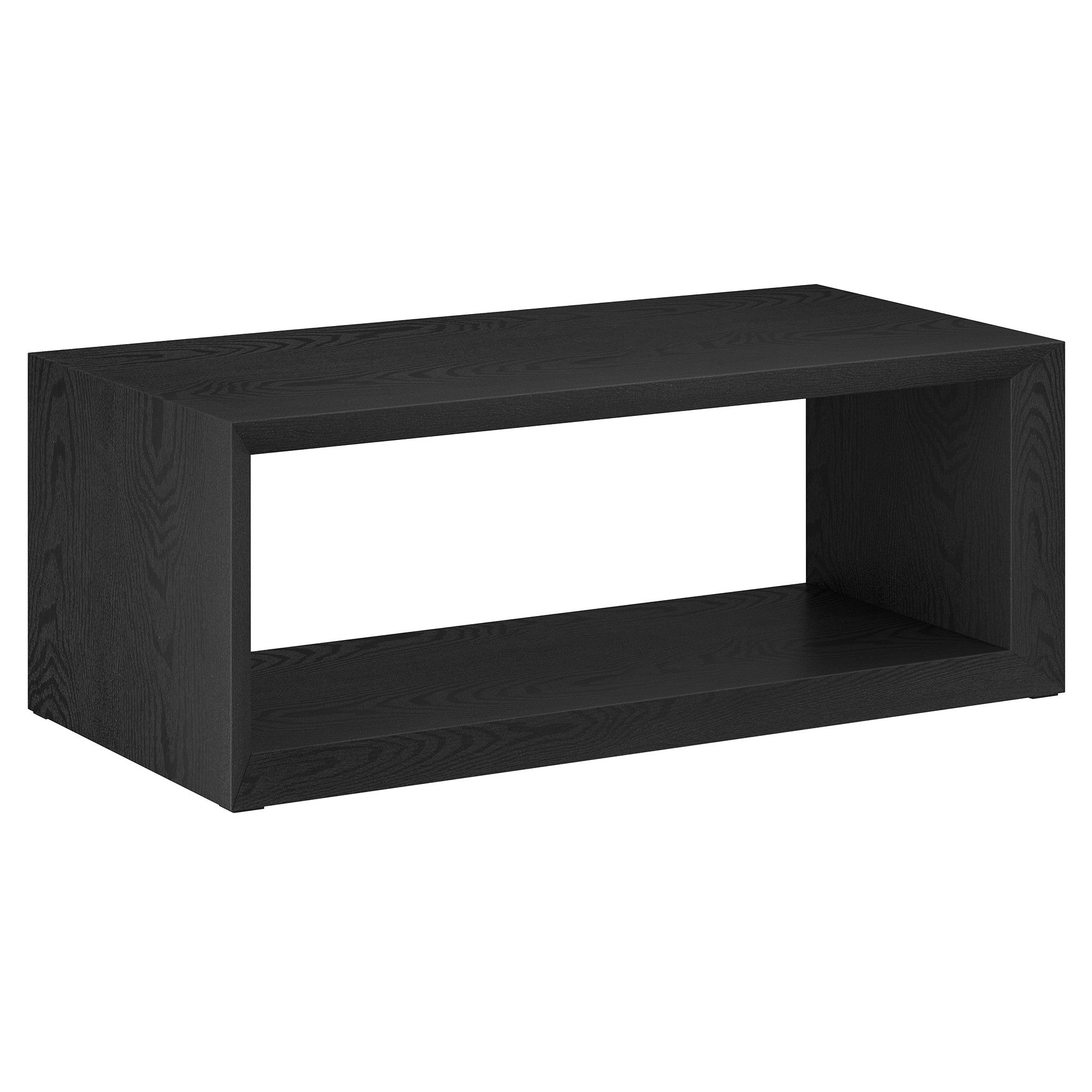 48" Black Faux Wood Coffee Table With Shelf