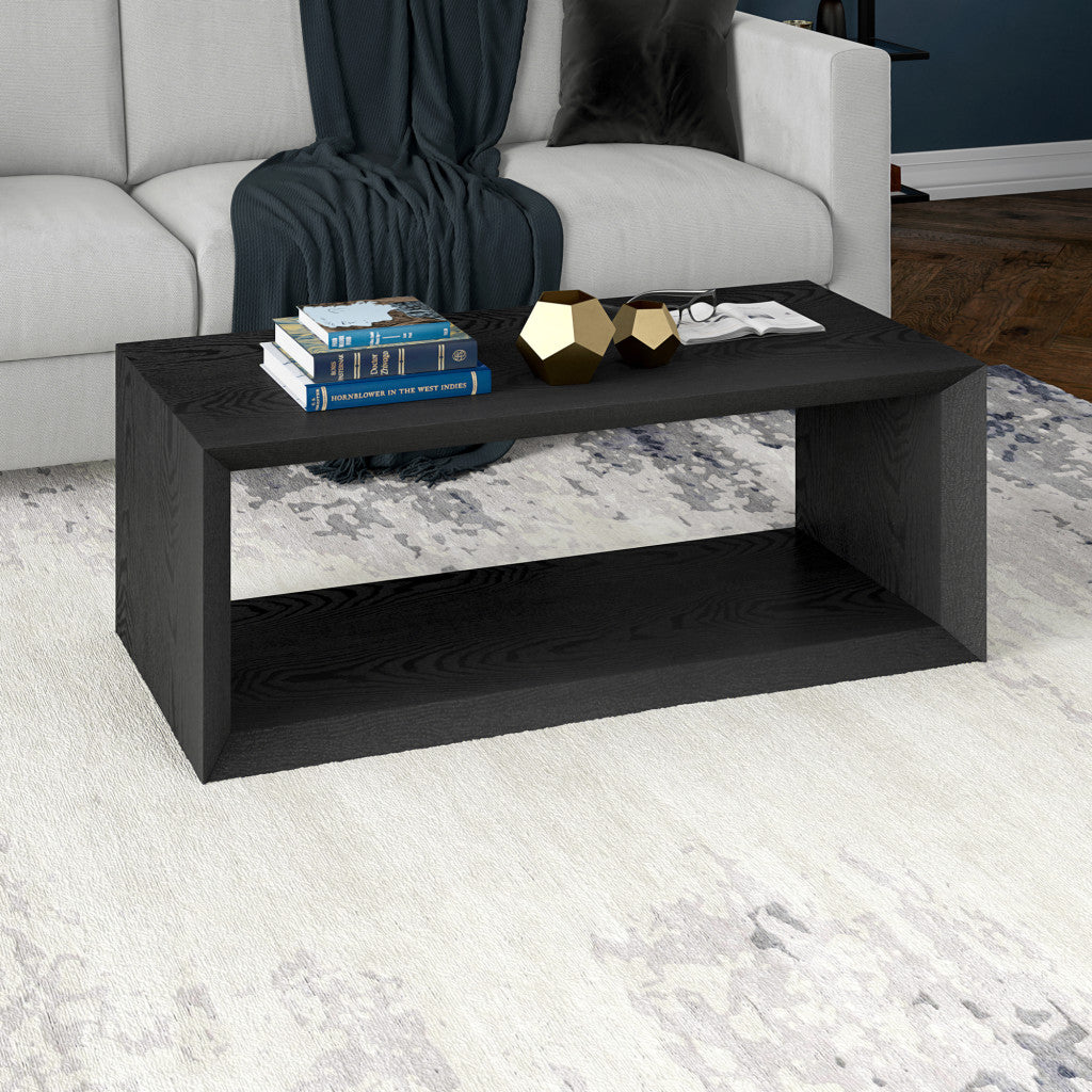 48" Black Faux Wood Coffee Table With Shelf