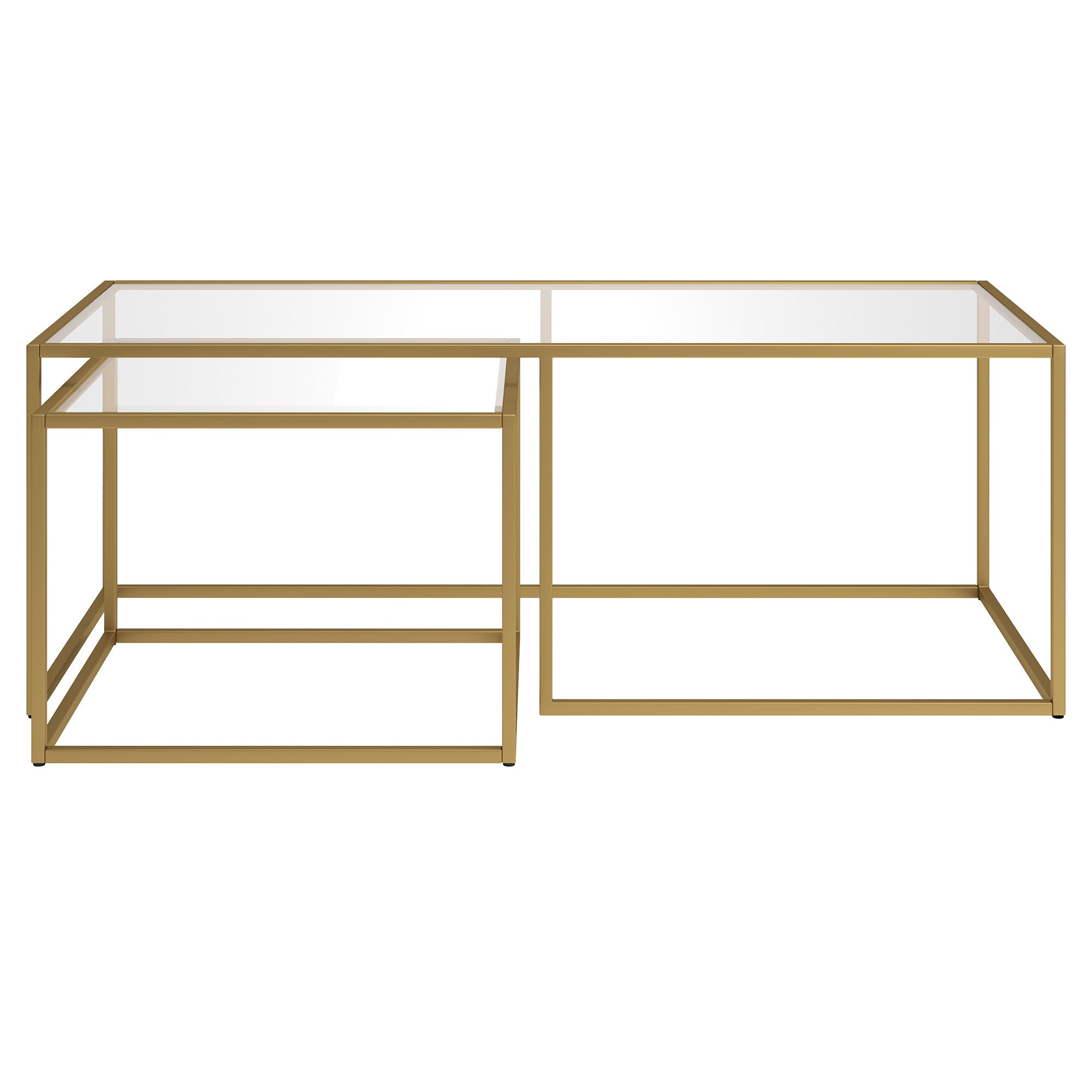 Set of Two 50" Gold Glass And Steel Nested Coffee Tables