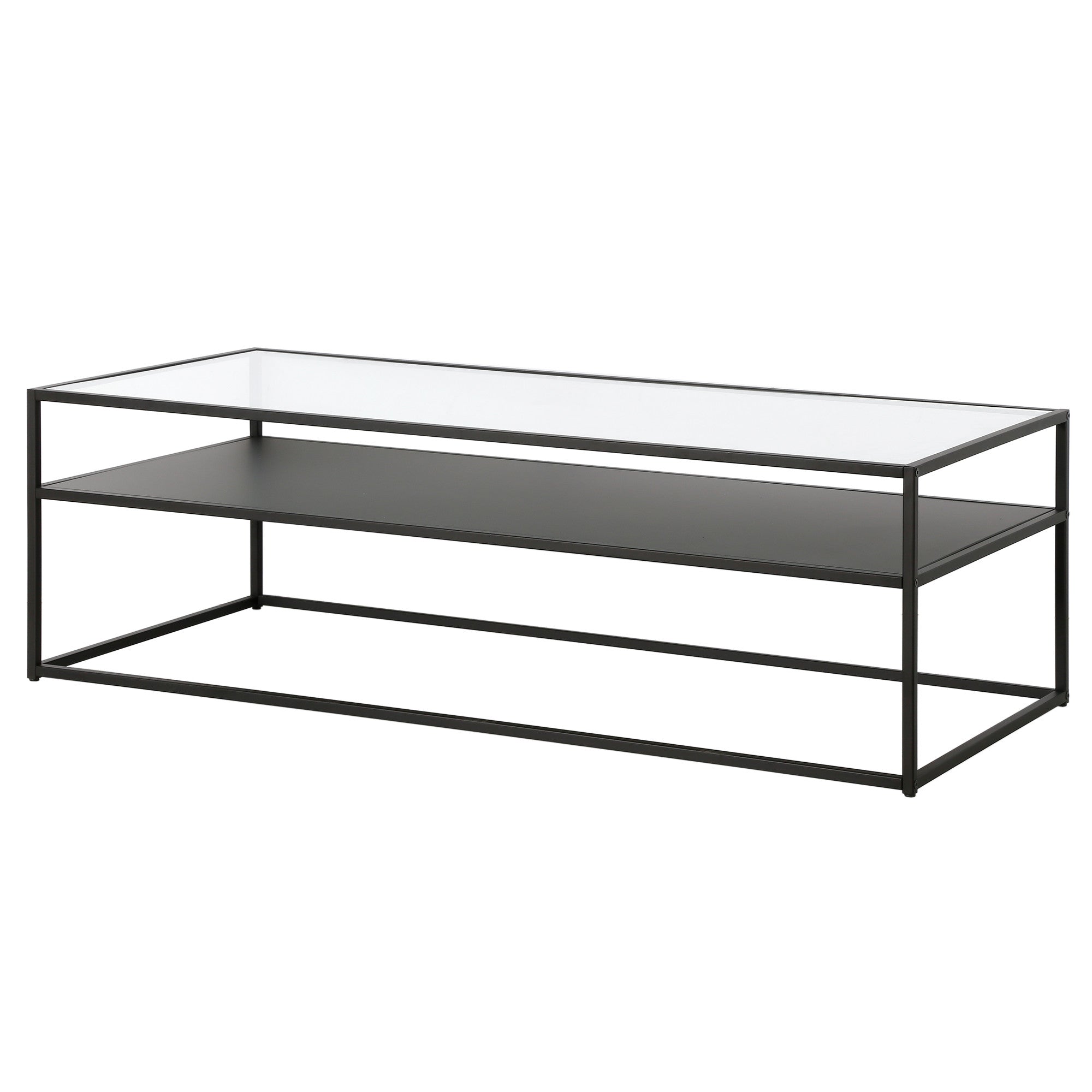 54" Black Glass And Steel Coffee Table With Shelf