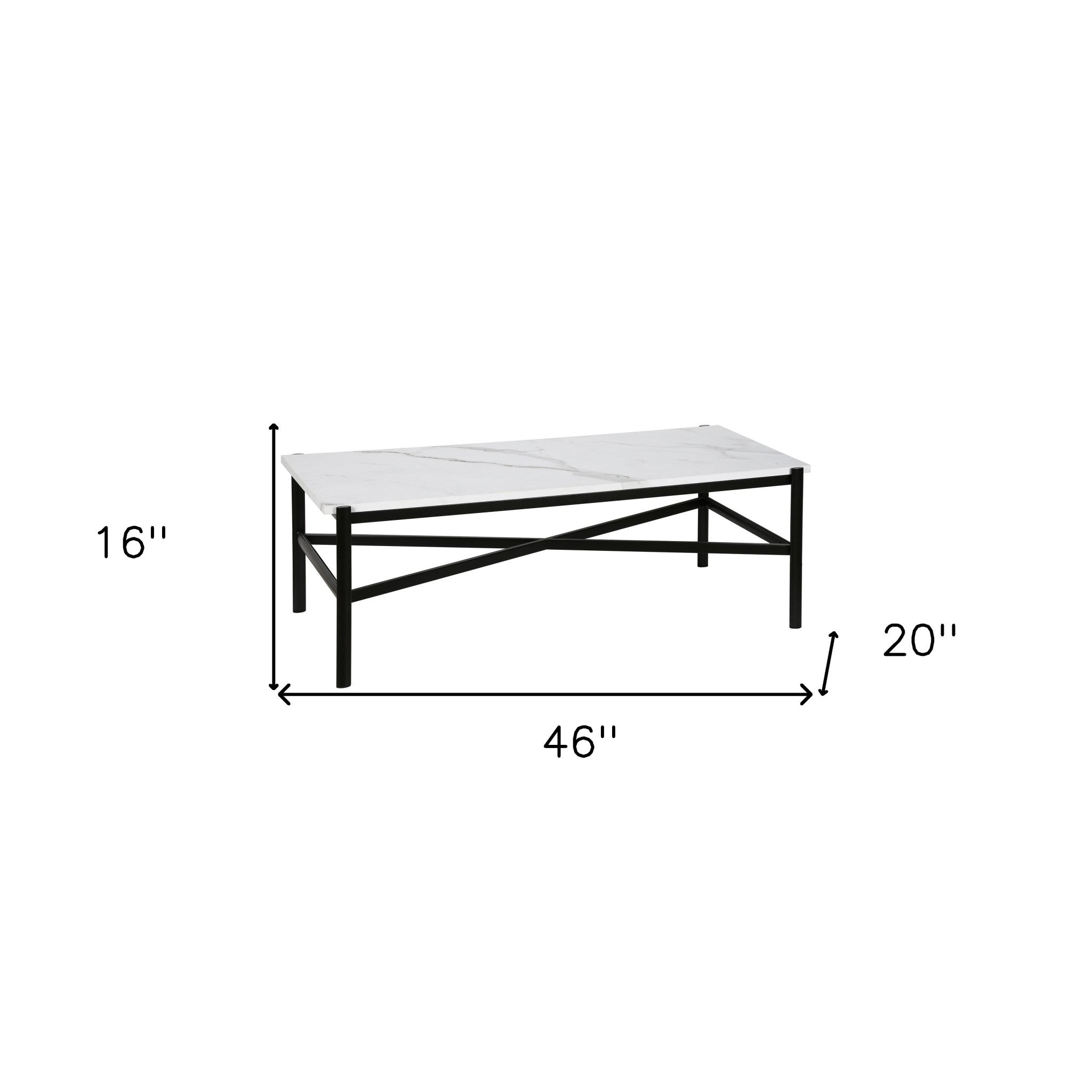 46" Black And White Faux Marble And Steel Coffee Table