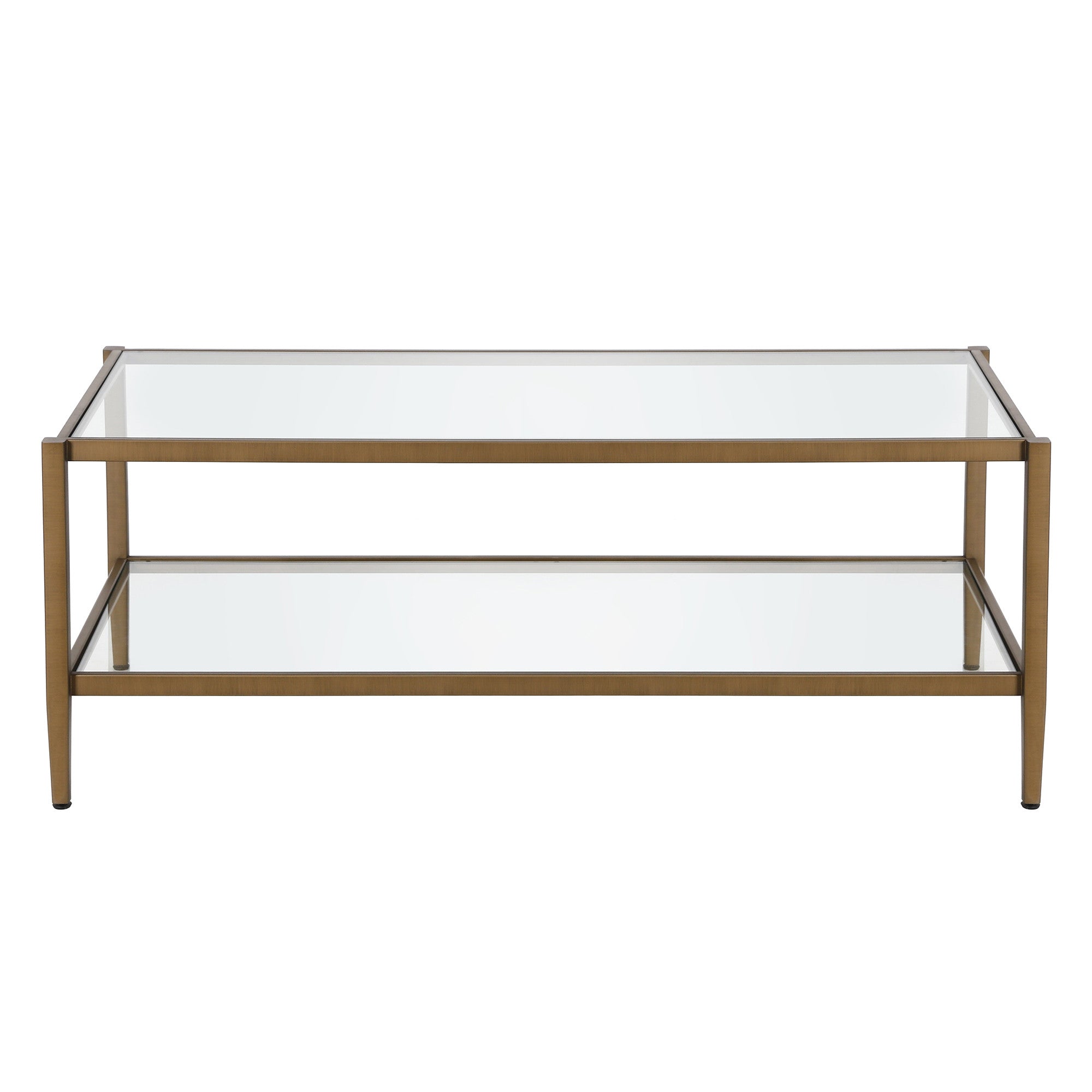 45" Clear And Antiqued Brass Glass And Metal Coffee Table With Shelf