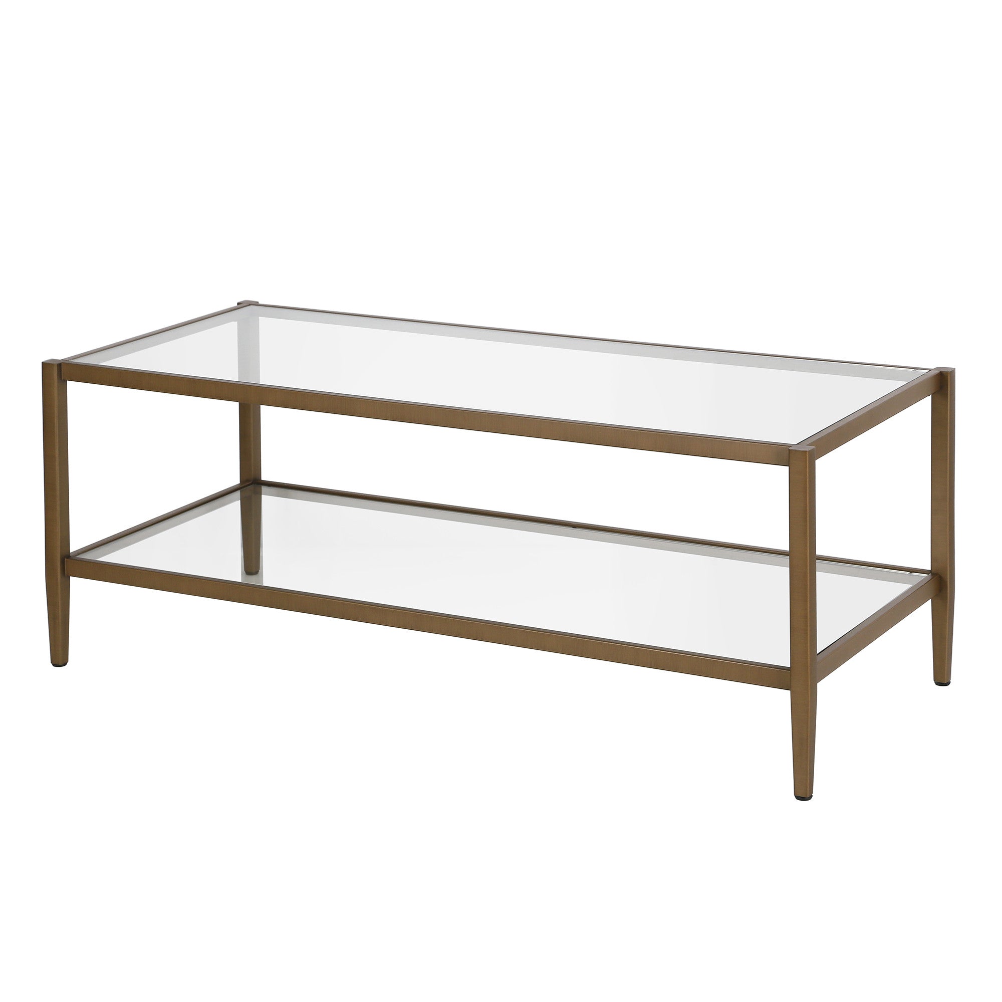 45" Clear And Antiqued Brass Glass And Metal Coffee Table With Shelf