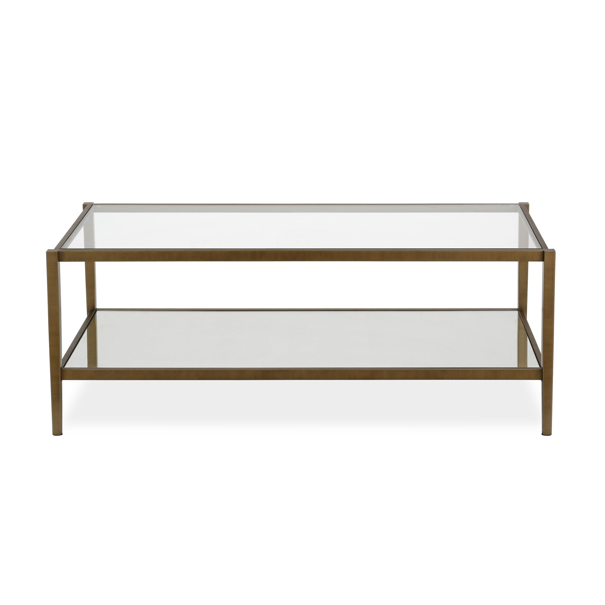 45" Gold Glass And Steel Coffee Table With Shelf