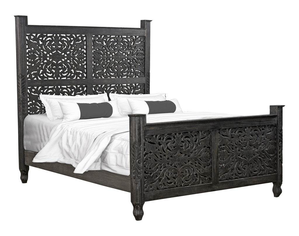 Black Distressed Solid Wood Queen Bed Frame