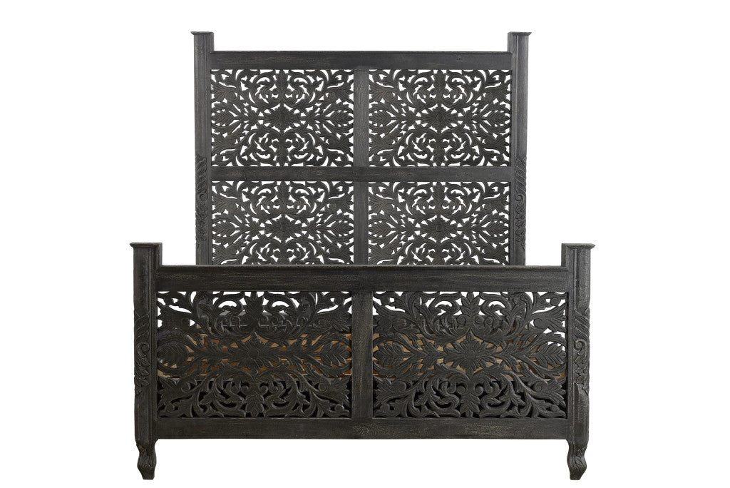 Black Distressed Solid Wood Queen Bed Frame