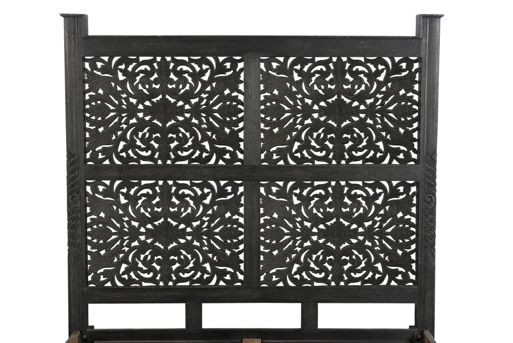 Black Distressed Solid Wood Queen Bed Frame