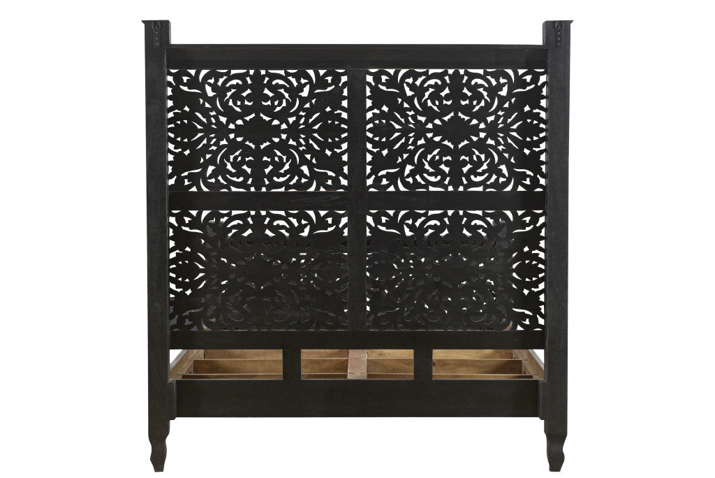 Black Distressed Solid Wood Queen Bed Frame