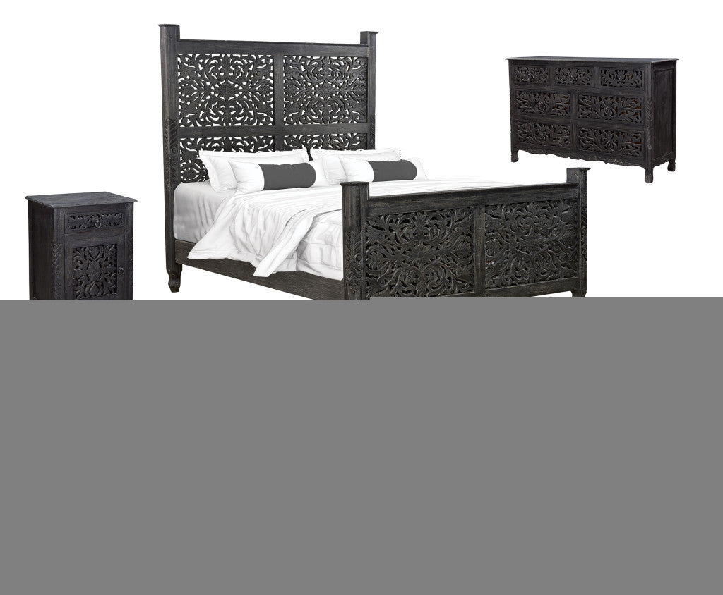 Black Distressed Solid Wood Queen Bed Frame