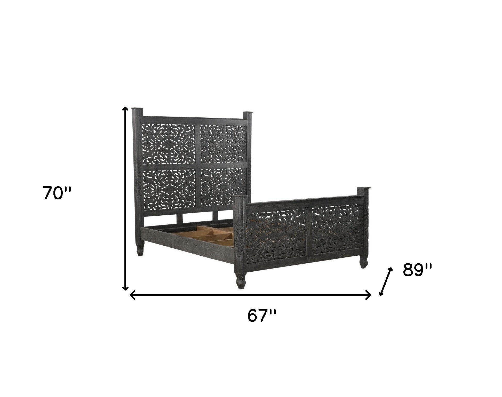 Black Distressed Solid Wood Queen Bed Frame