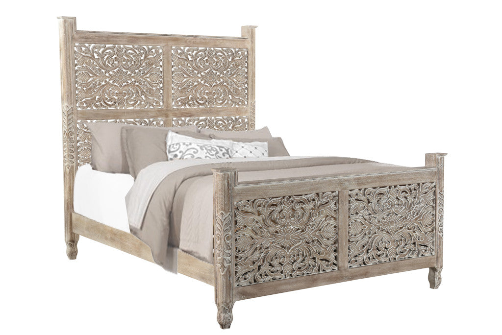 Gray Distressed Solid Wood Queen Bed Frame