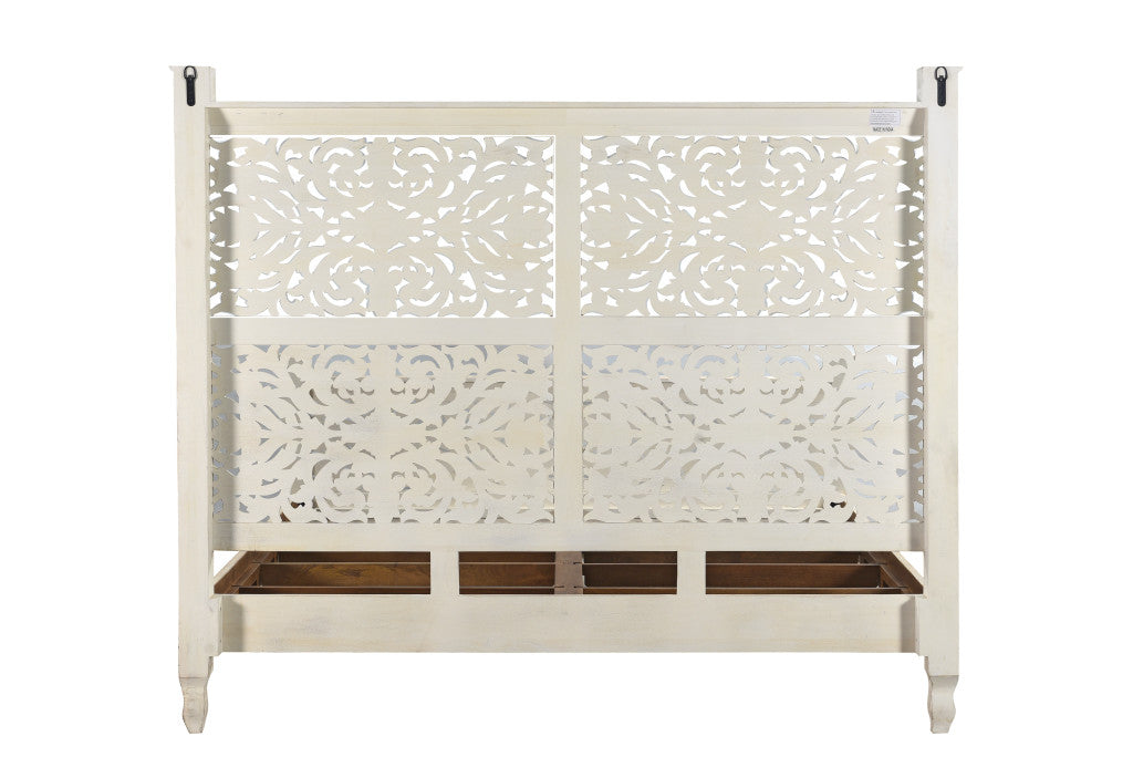 White Distressed Solid Wood King Bed Frame