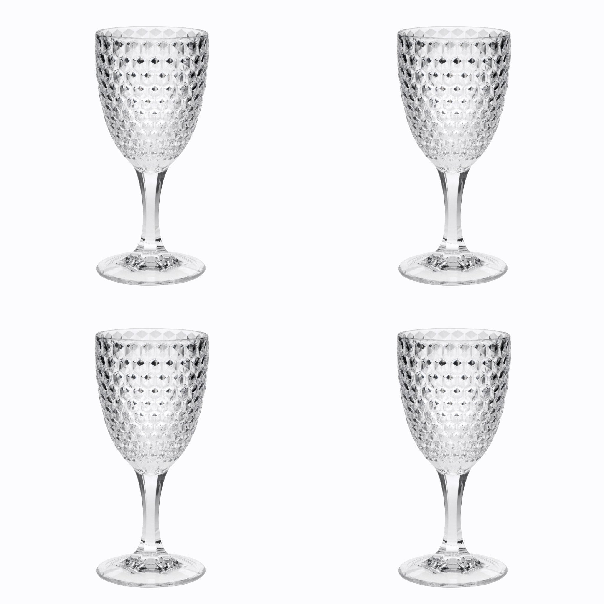 Set of Four Clear Diamond Acrylic Stemmed All Purpose Wine Glass