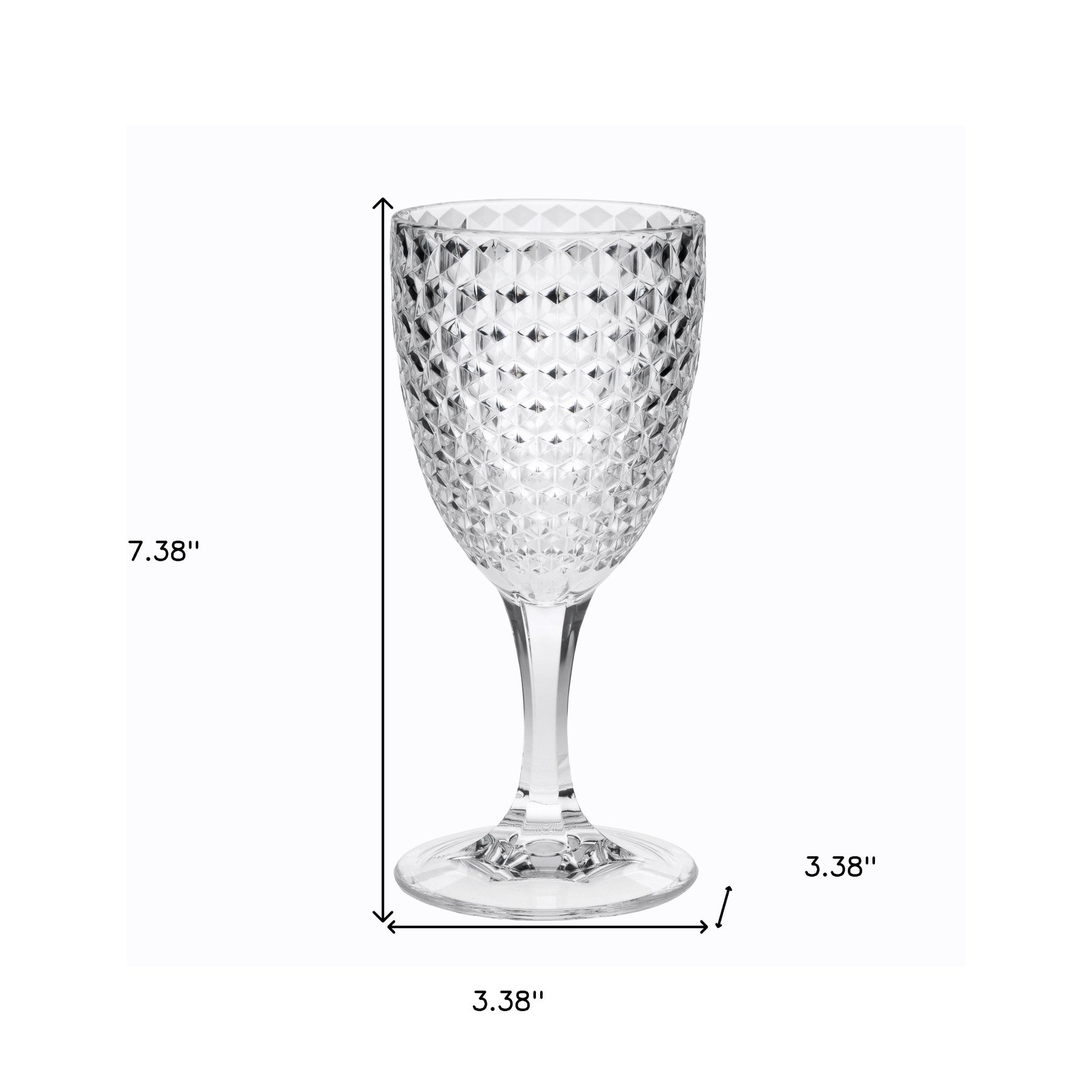 Set of Four Clear Diamond Acrylic Stemmed All Purpose Wine Glass