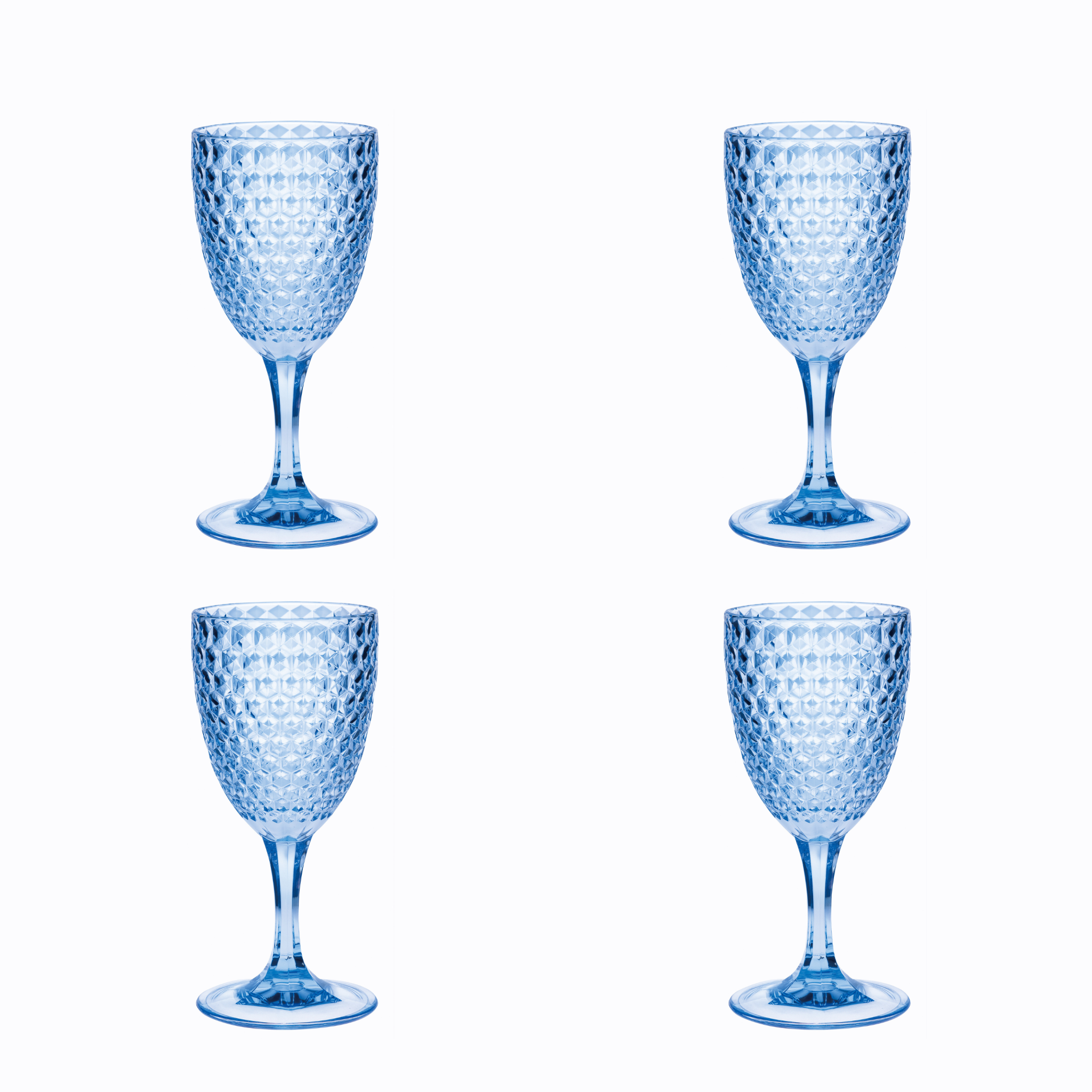 Set of Four Blue Diamond Acrylic Stemmed All Purpose Wine Glass