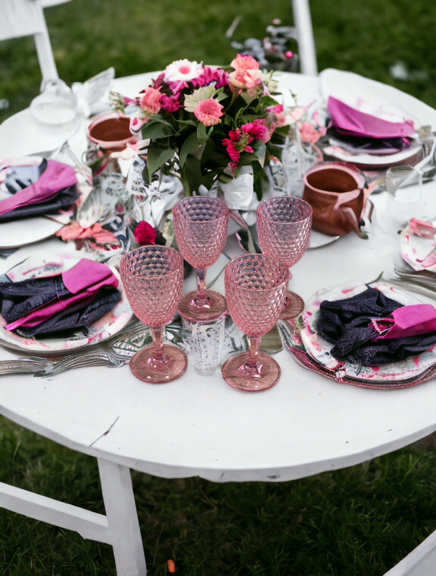 Set of Four Pink Diamond Acrylic Stemmed All Purpose Wine Glass