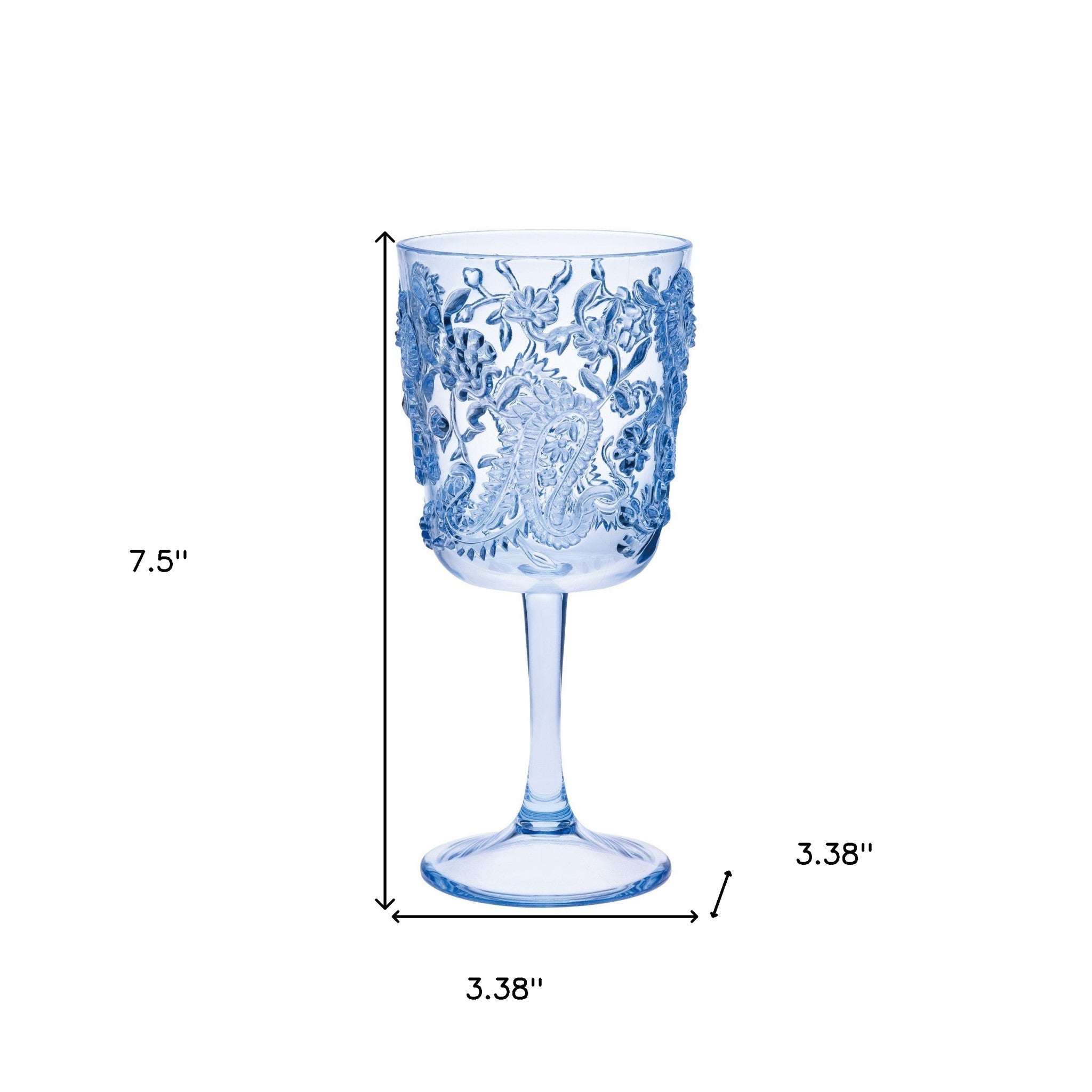 Set of Four Blue Paisley Acrylic Stemmed All Purpose Wine Glass